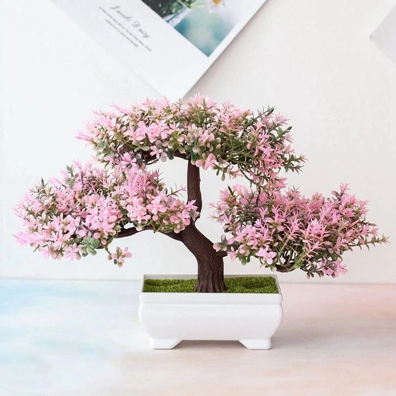 Artificial Bonsai Tree Potted Plant Fake Flowers Home Table Garden Decoration