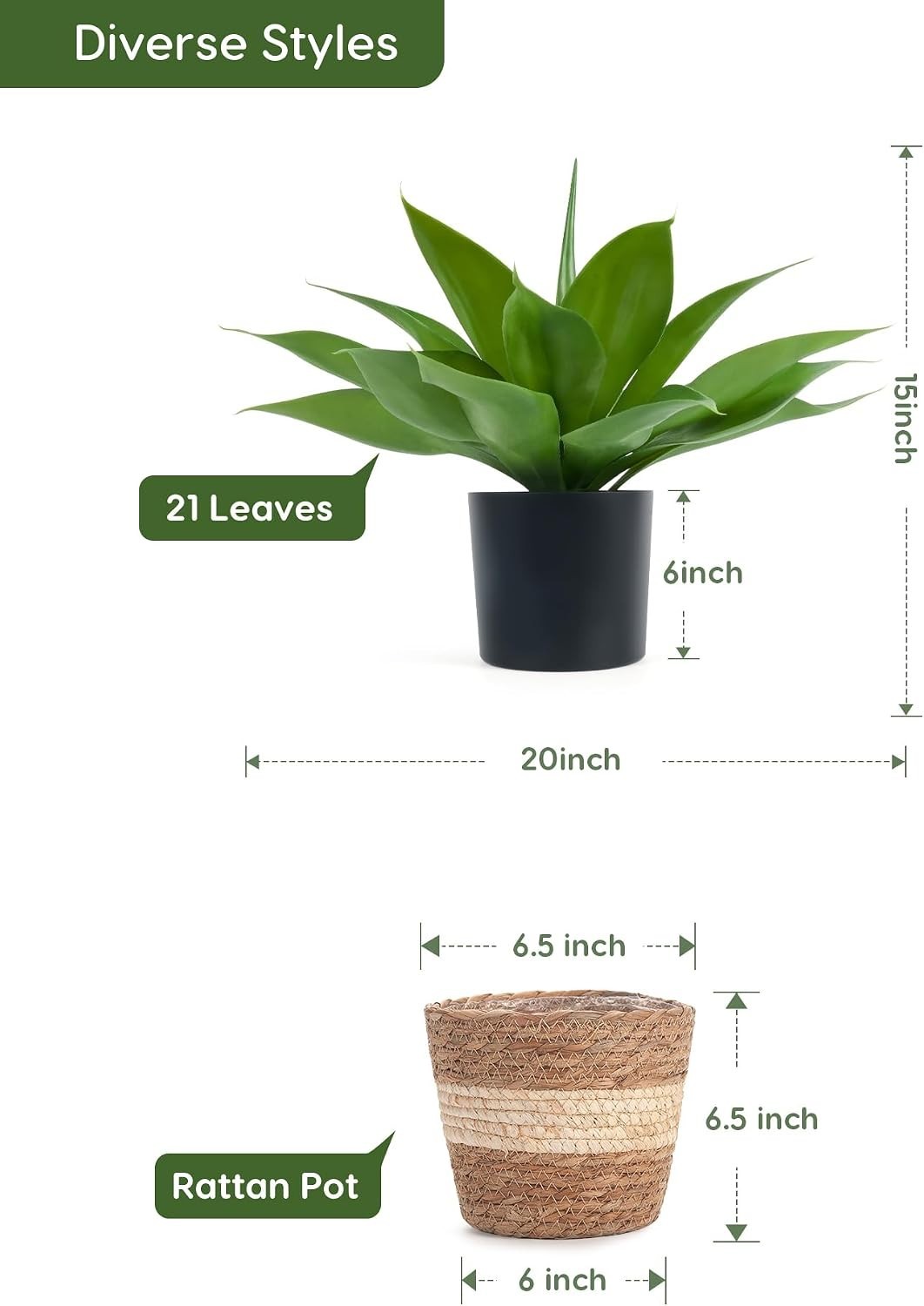 Fake Agave with Rattan Pot, Artificial Plant Outdoor Agave – Fake Sucuulents …