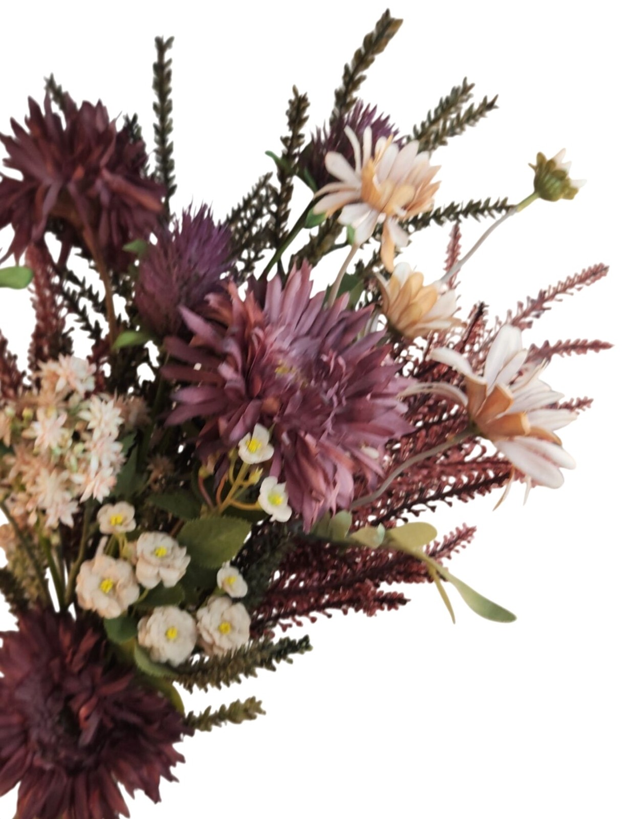 Hand Tied Artificial Flower Bouquet With Burgundy Purple Cream and Green Tones