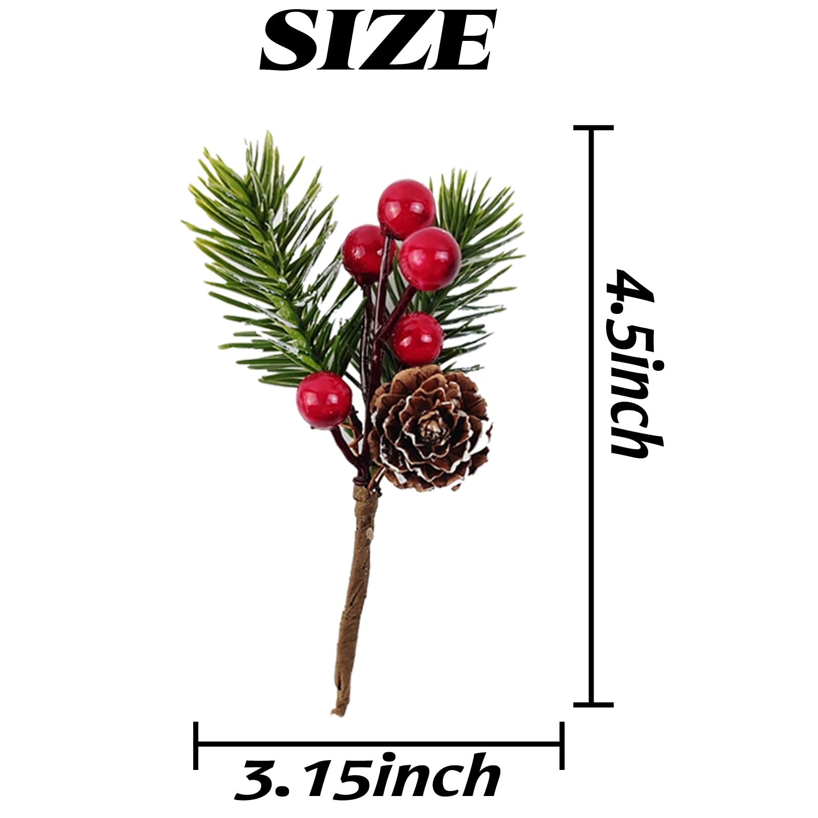 20PCS 4.5inch Red Berry Stems Pine Branches Evergreen Berries Décor Artificia…