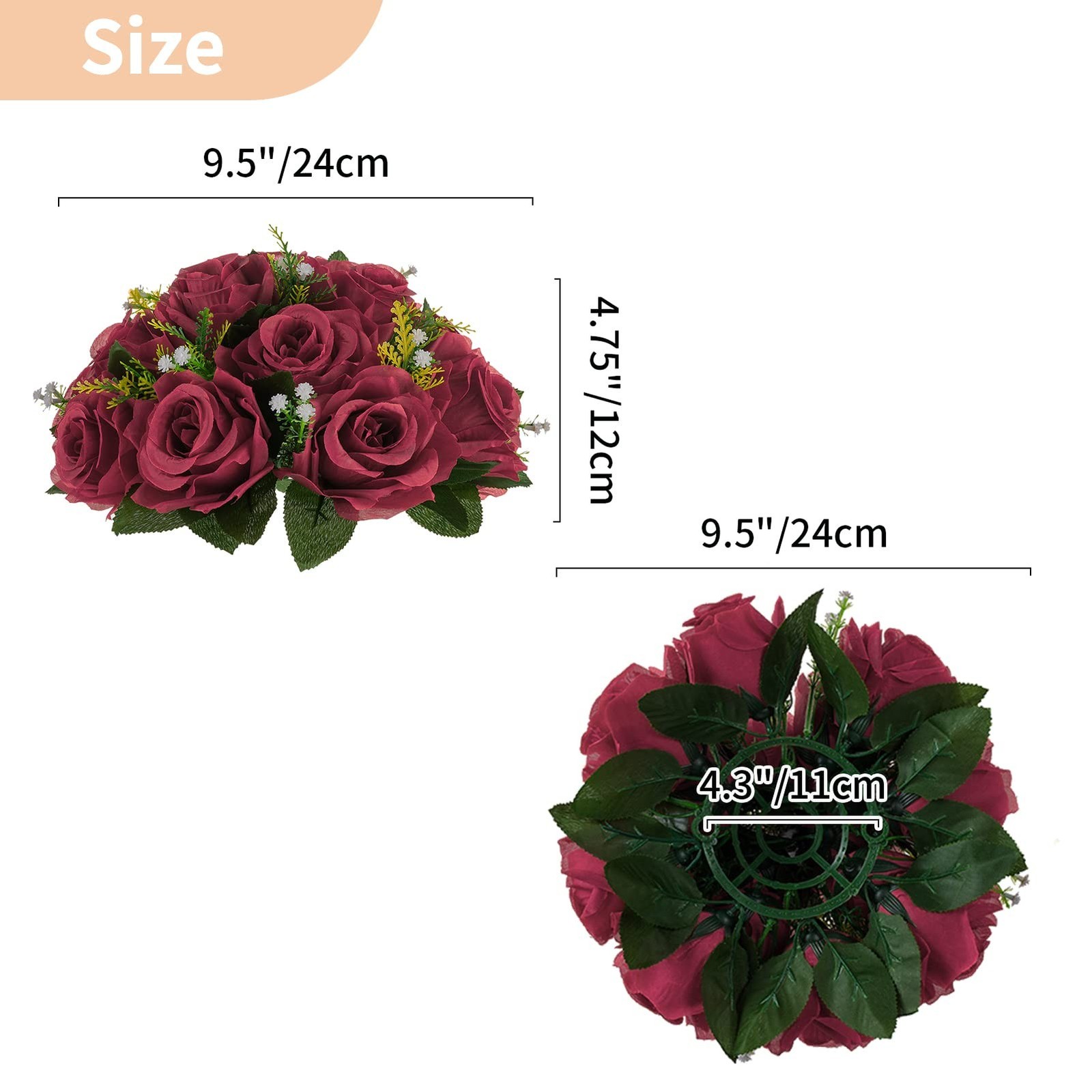 NUPTIO Flower Ball Arrangement Bouquet – 6 Pcs 9.5 inch Diameter Burgundy Fak…