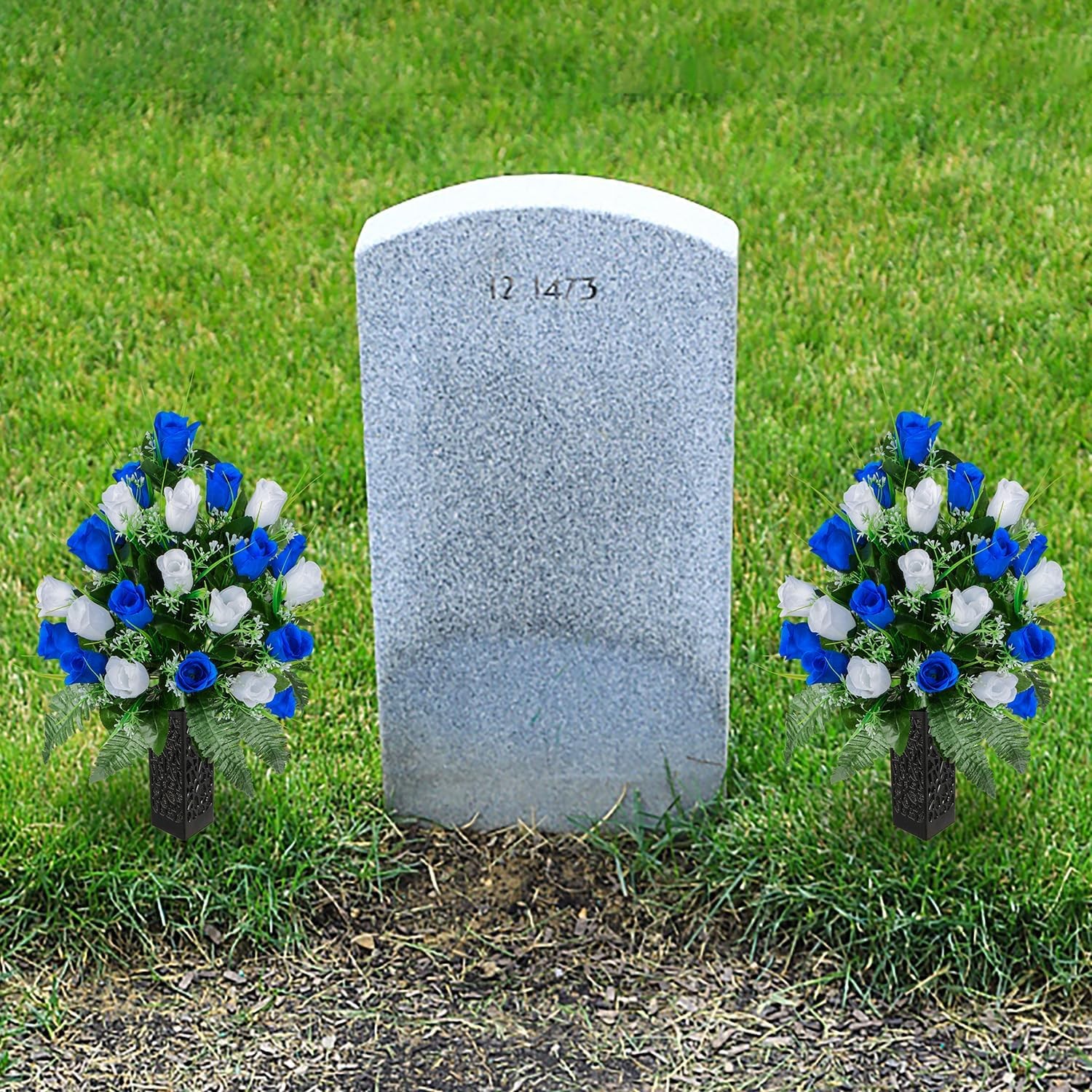 Artificial Cemetery Flowers for Grave,Artificial Rose Memorial Flowers with Vase