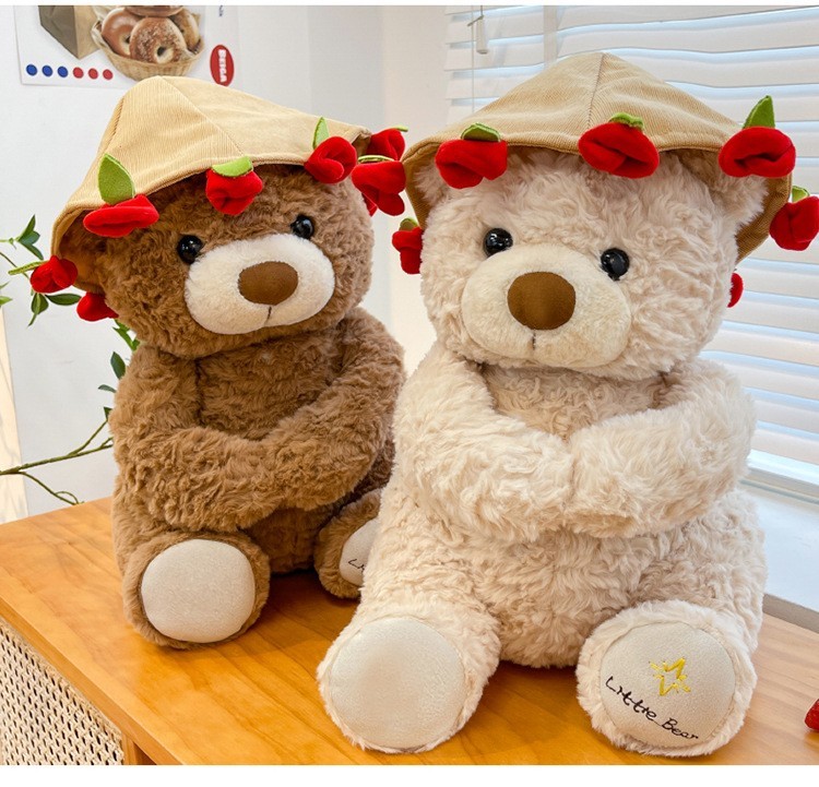 Cute Teddy Bear Plush Stuffed Holding Bouquet Removable transforms into a Hat