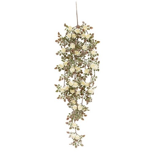 NEW FARMHOUSE FROSTED CREAM ROSES HANGING VINE HOLIDAY CHRISTMAS WEDDING 26.5″L
