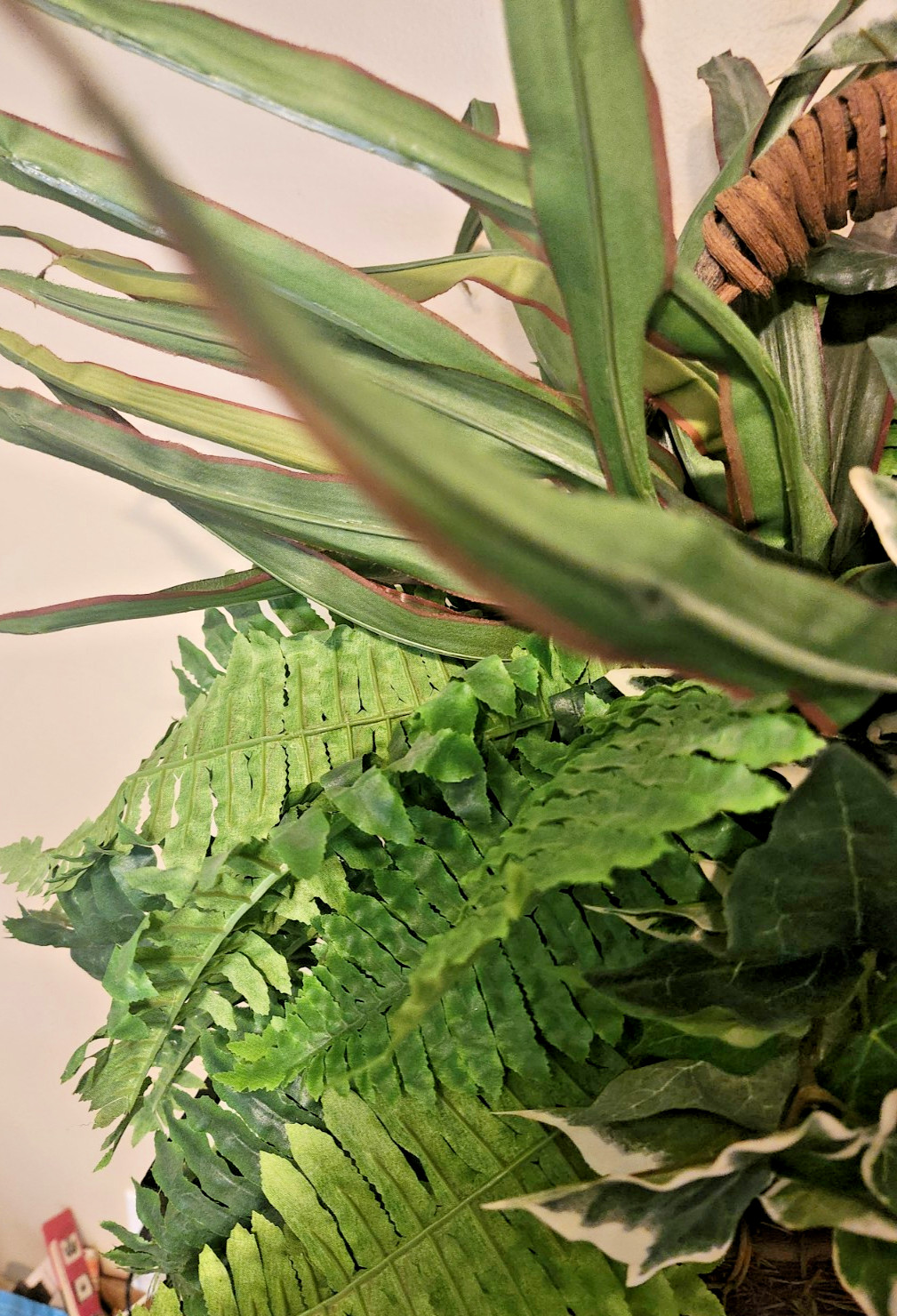 Large Rustic Artificial Greenery Basket Arrangement – Faux Fern, Ivy & Tropical