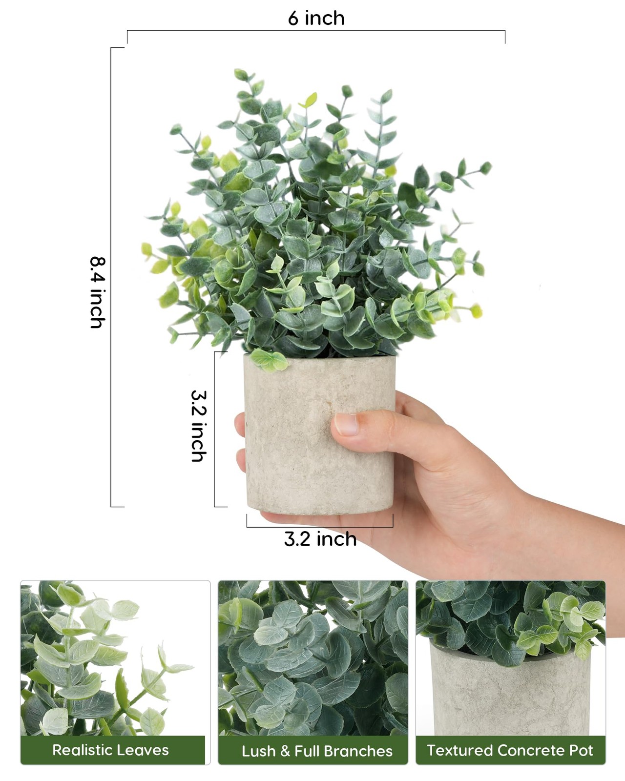 2 Pcs Small Fake Plants Eucalyptus, Artificial Plants Indoor for Shelf, Potte…
