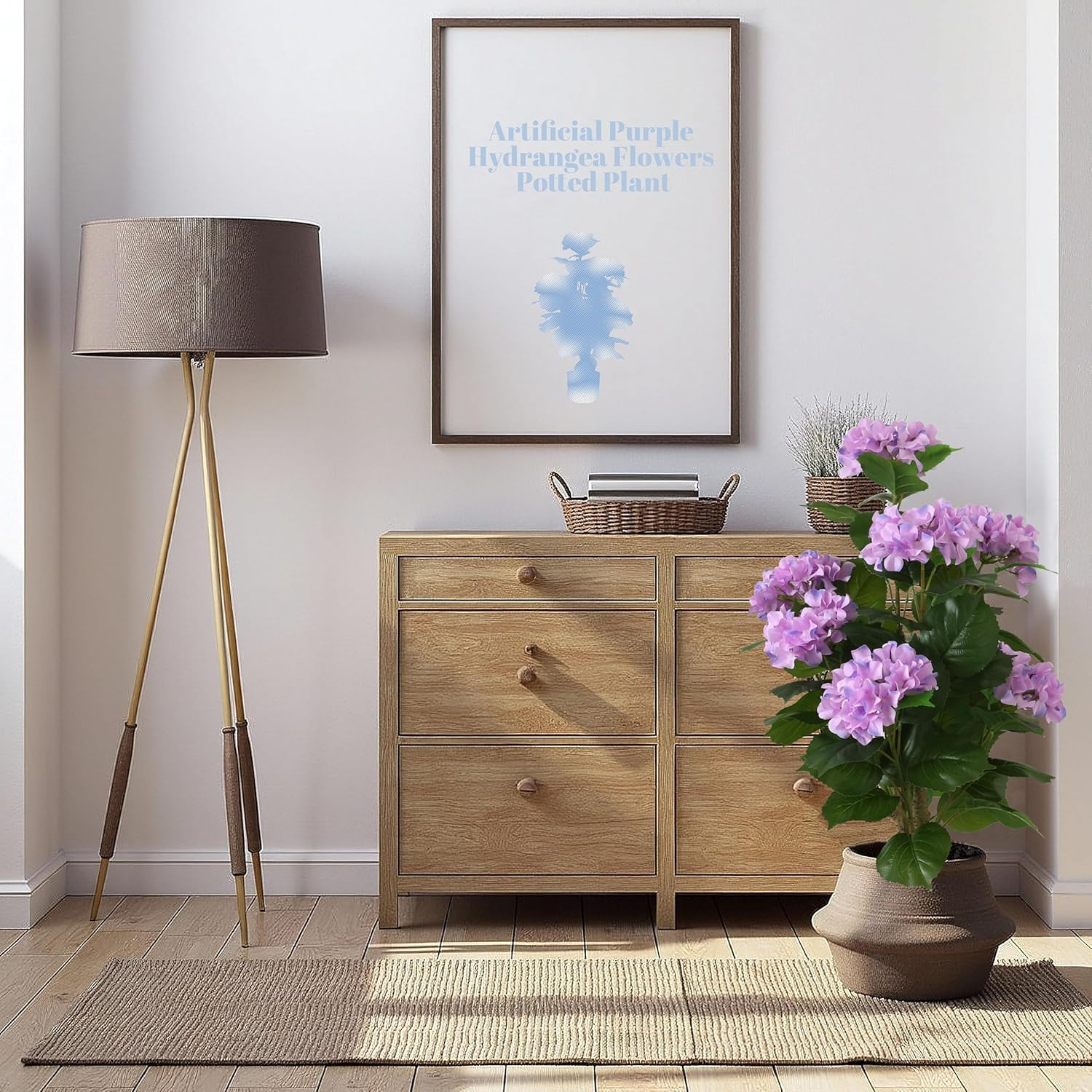 31″ Purple Hydrangea Potted Plant – Realistic Indoor/Outdoor Decor