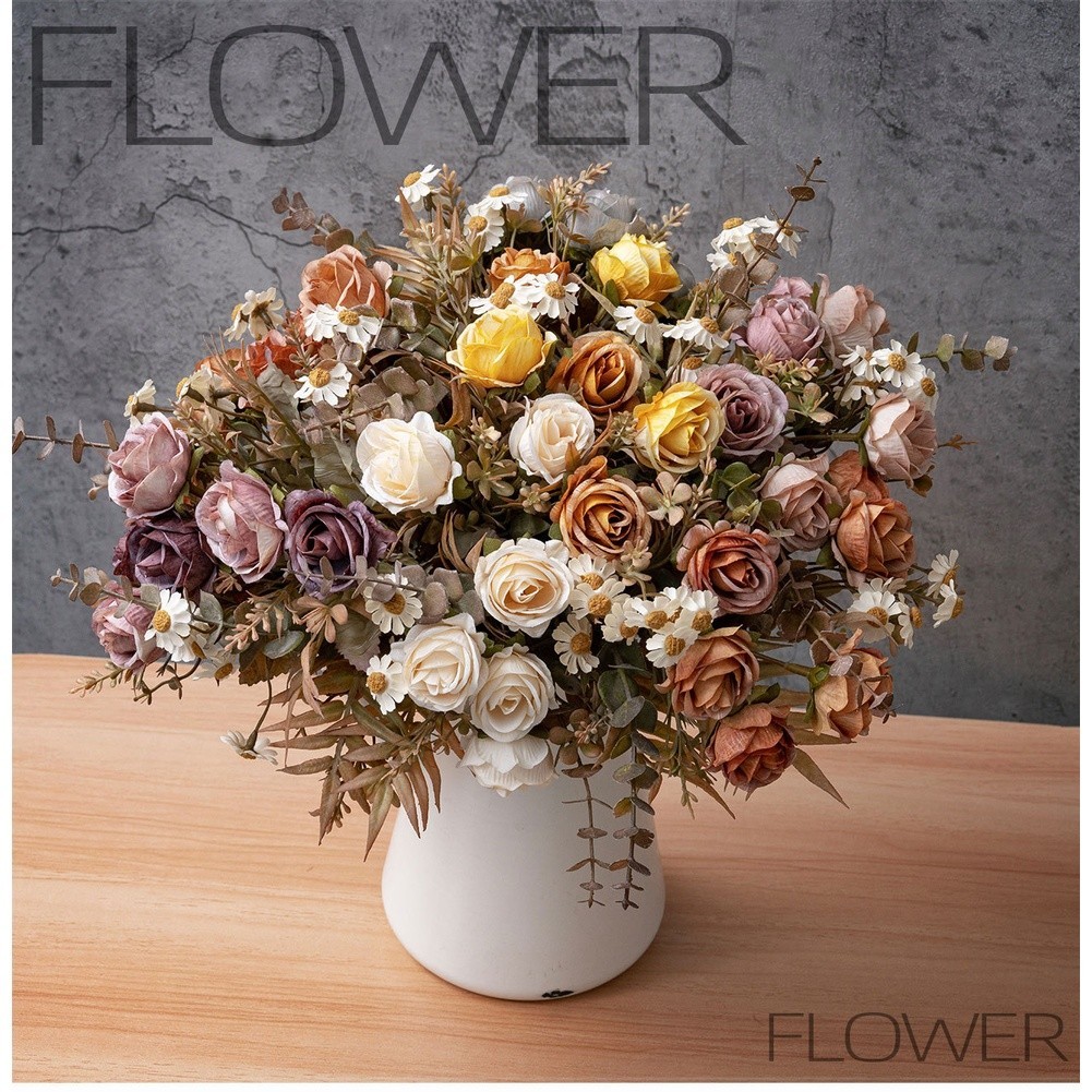 6 Stems Artificial Rose Bouquet for Wedding Centerpieces and Home Decoration