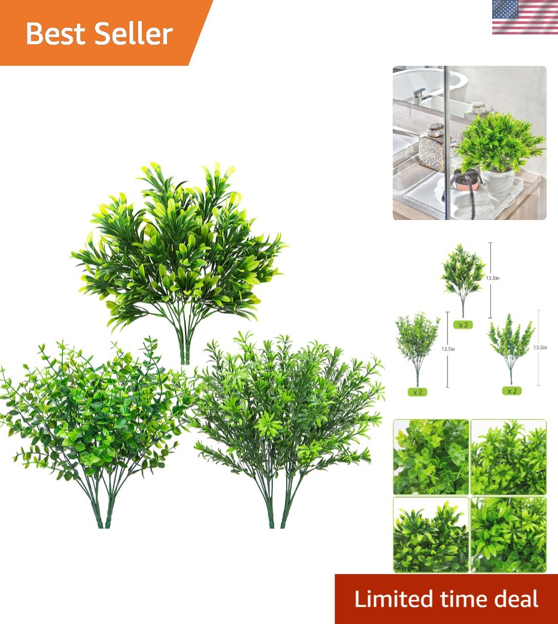 6 Bundles Faux Greenery Stems – UV Resistant Eucalyptus & Rosemary for Home D…