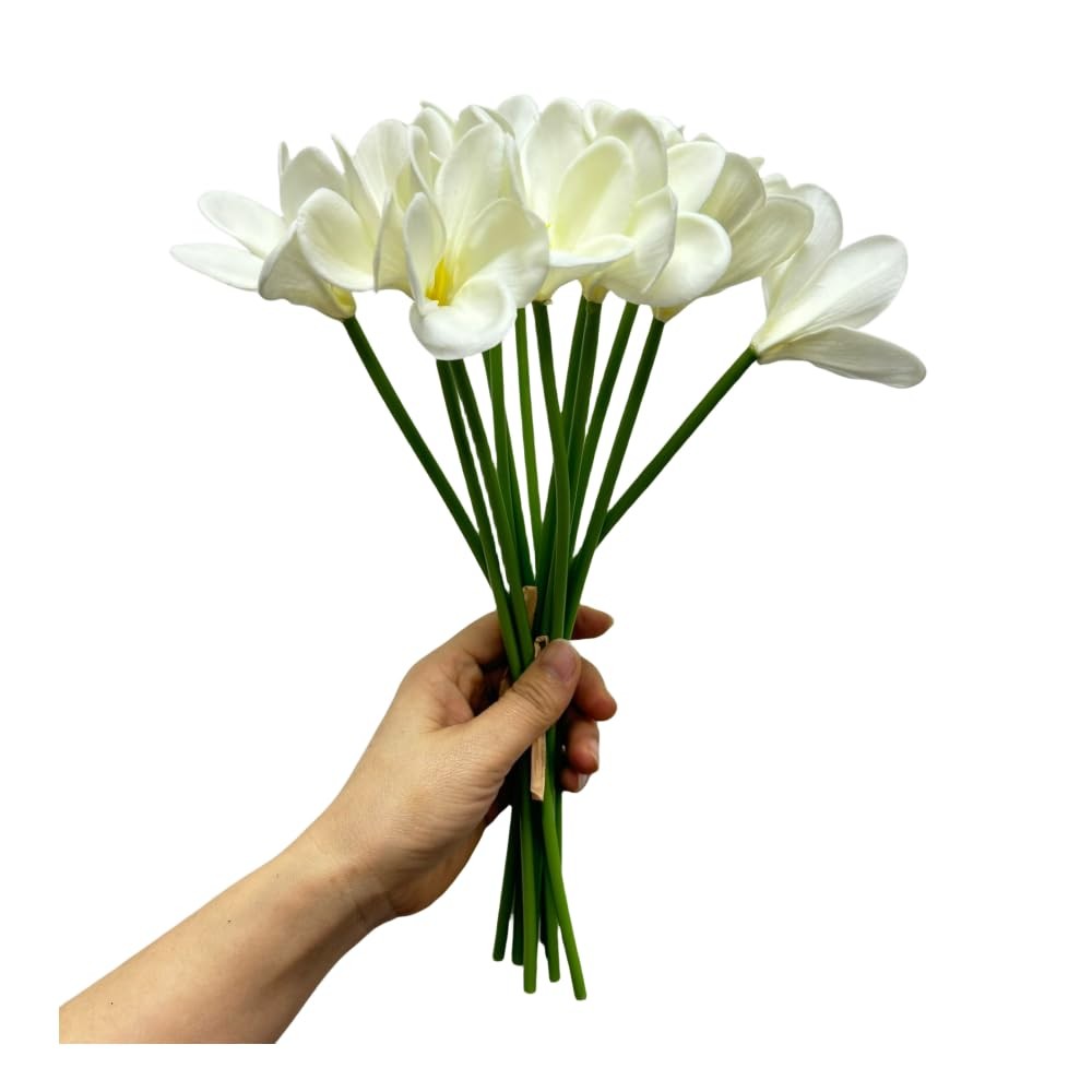 10 pc White Artificial Plumeria Flowers with Stems,13inch Real Touch Lifelike…