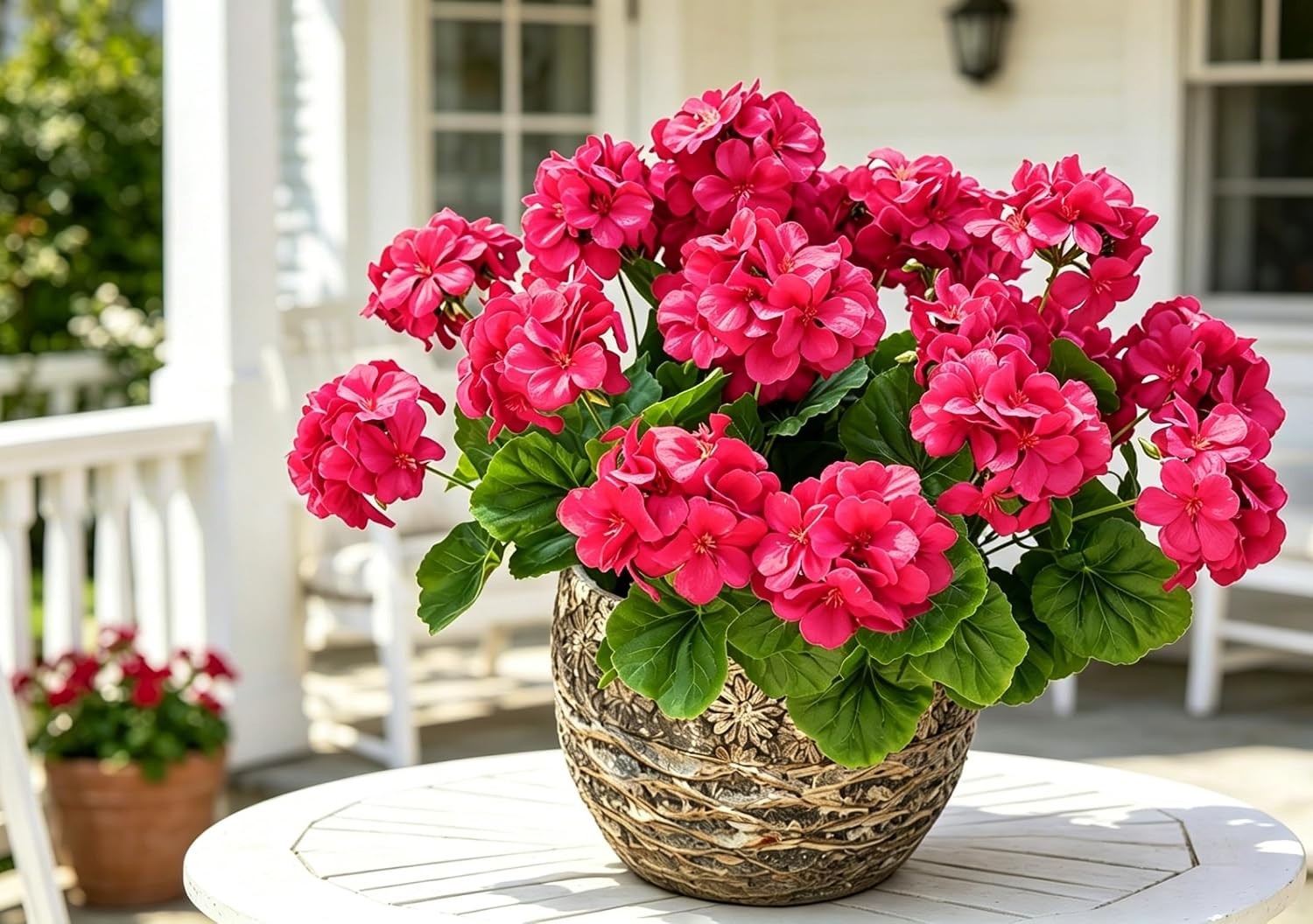Artificial Geraniums Silk Flowers for Outdoors UV Resistant 4 Pack Hotpink