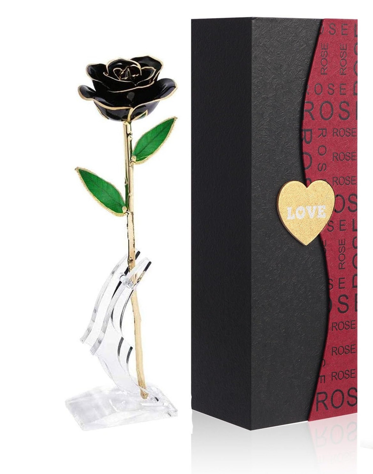 Gold Dipped Rose Black,Dipped in 24k Gold-Long Stem Rose Flowers Artificial f…