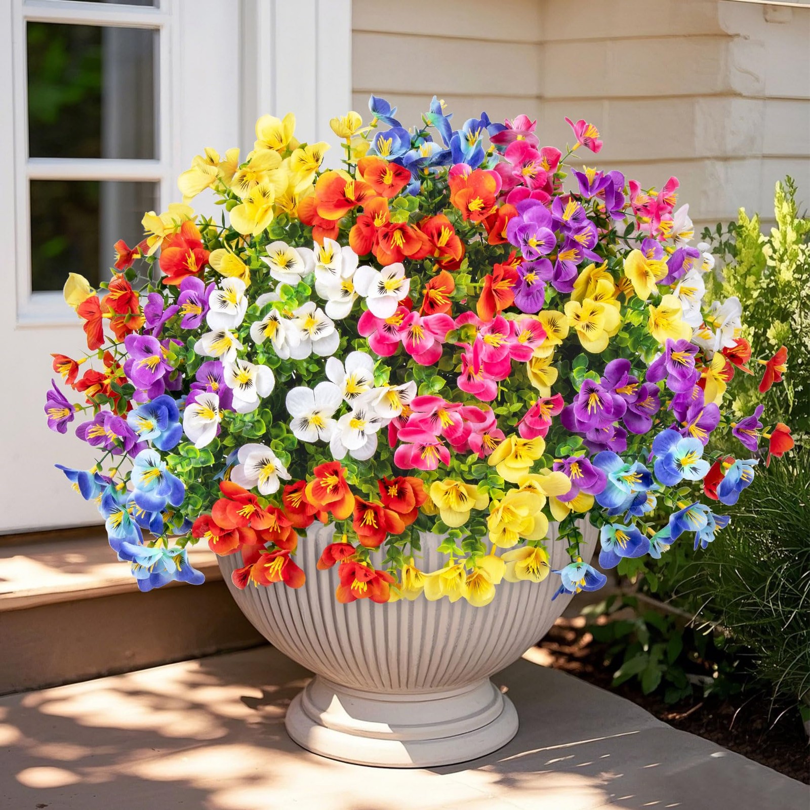 16 Bundles Artificial Flowers for Outdoors Decoration, Fake Pansy Flowers UV …