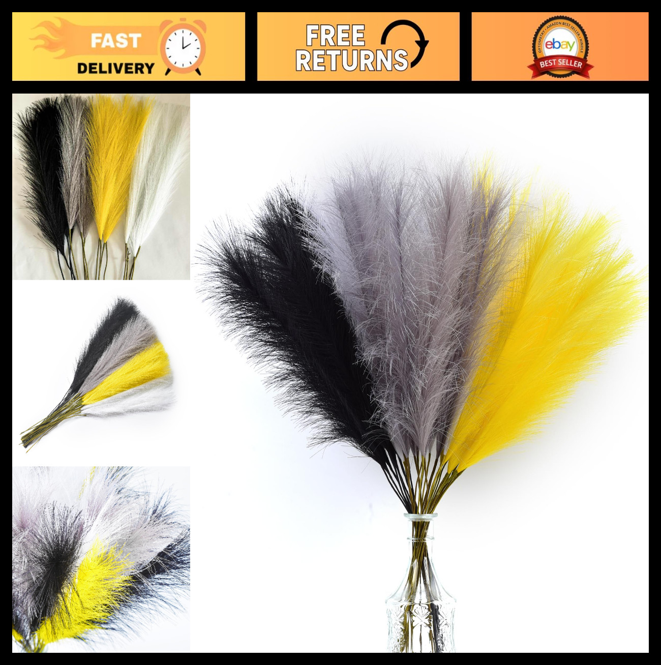 23-Inch Faux Pampas Grass Bouquets – 16pcs Artificial Yellow Decor for Home & Be
