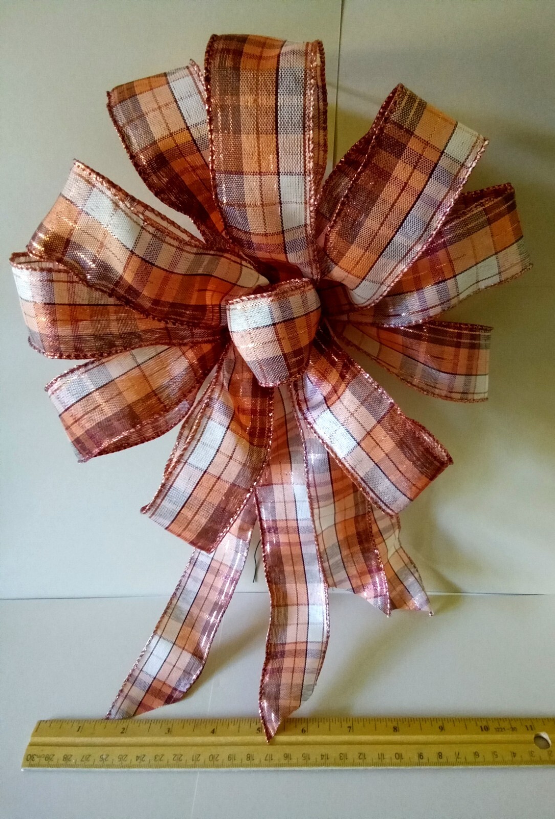 Fall Bow approx. 10 in wide decoration mailbox wreath lamp post handmade plaid