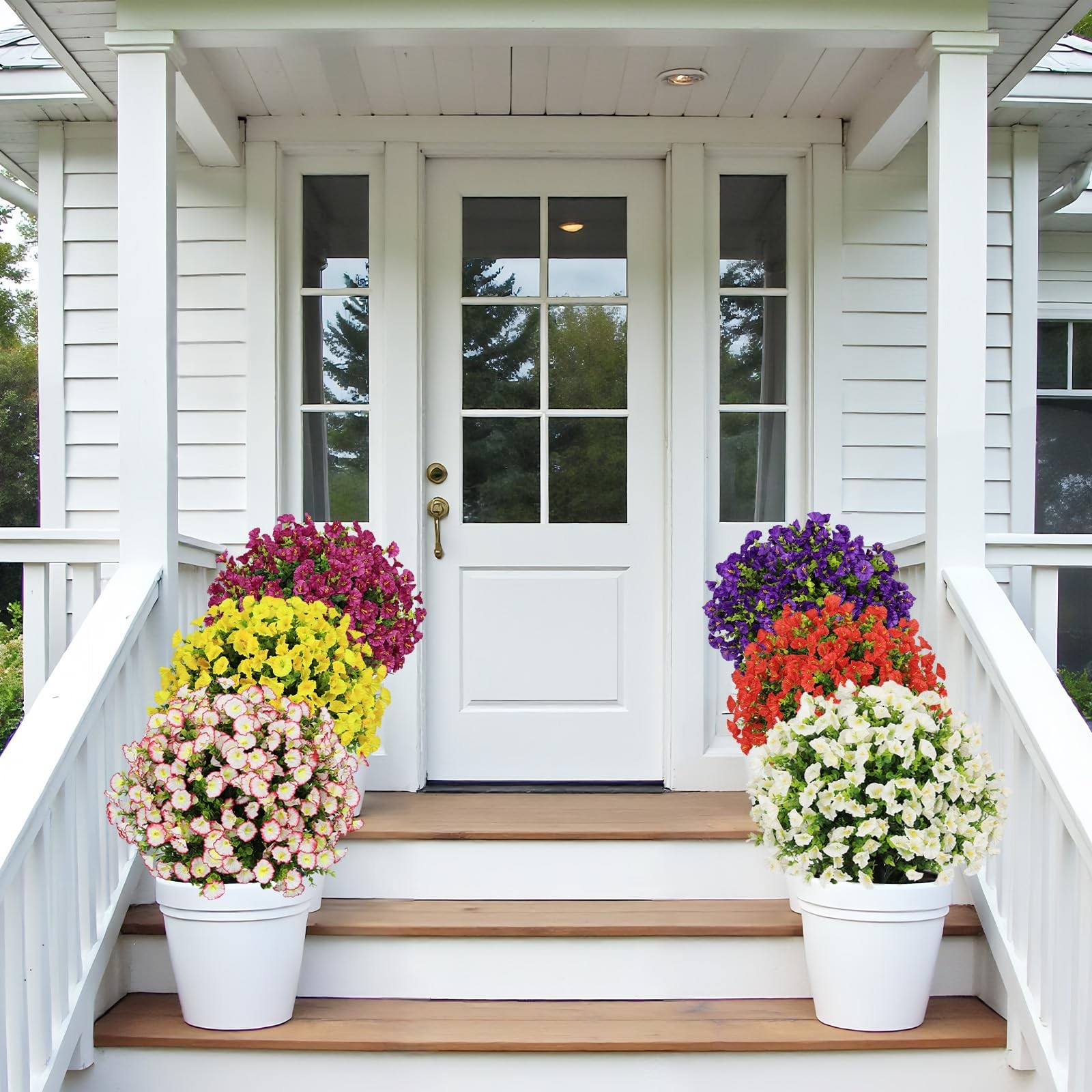 24″ Artificial Potted Plants Outdoor Set of 2, UV Resistant Faux White Flowers