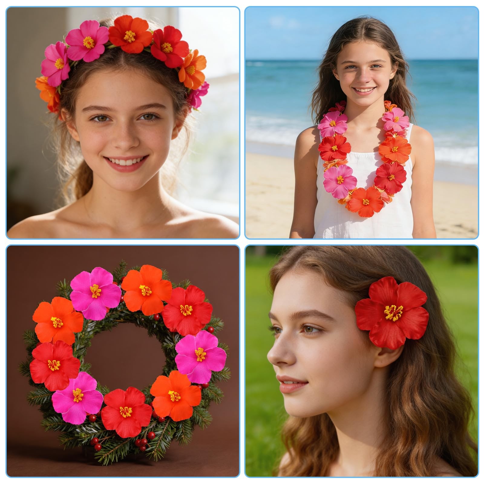 16 Pieces Artificial Hibiscus Flowers for Hawaiian Luau Party, Pink