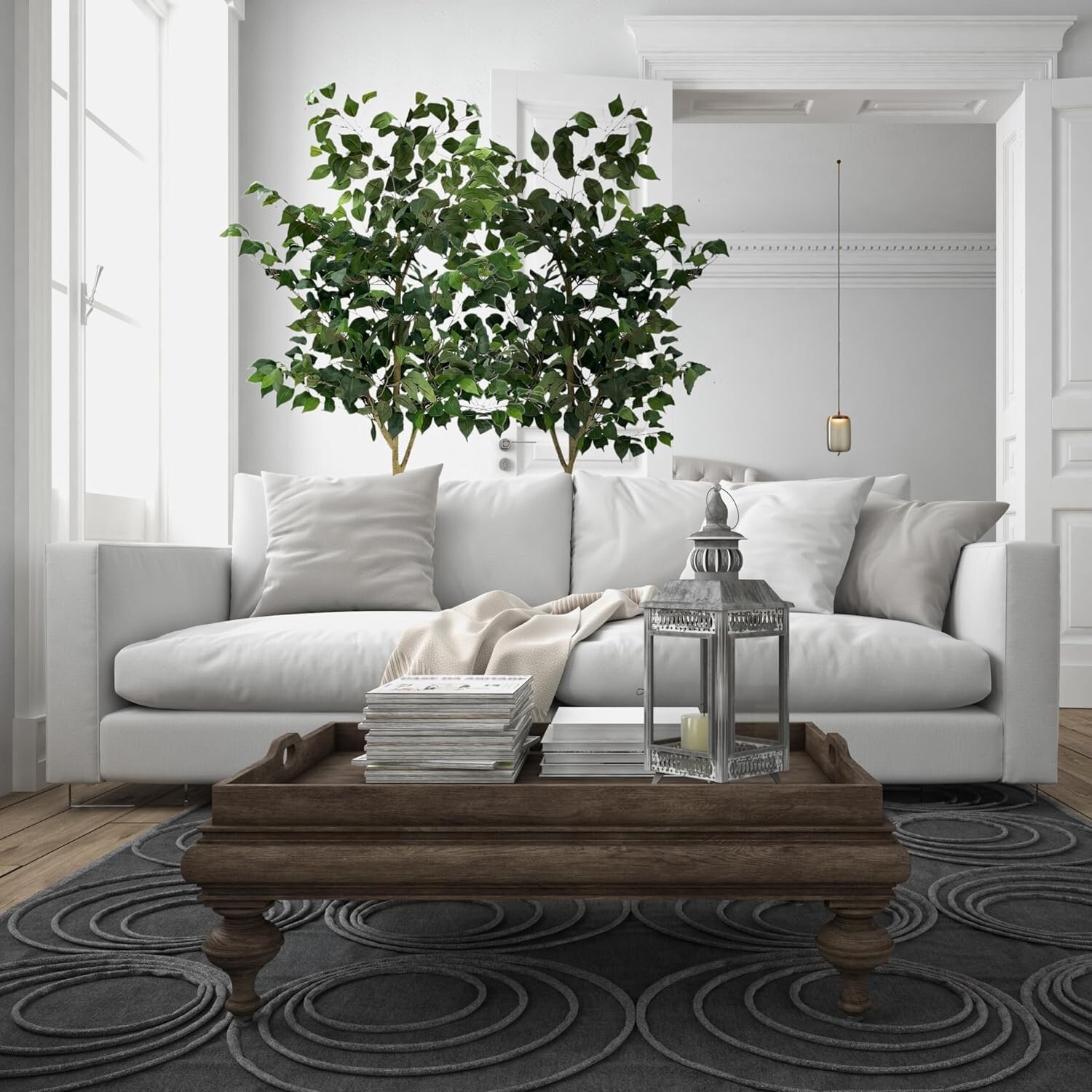 Moss & Bloom 6ft Artificial Ficus Tree in Planter Natural Look Low Maintenace