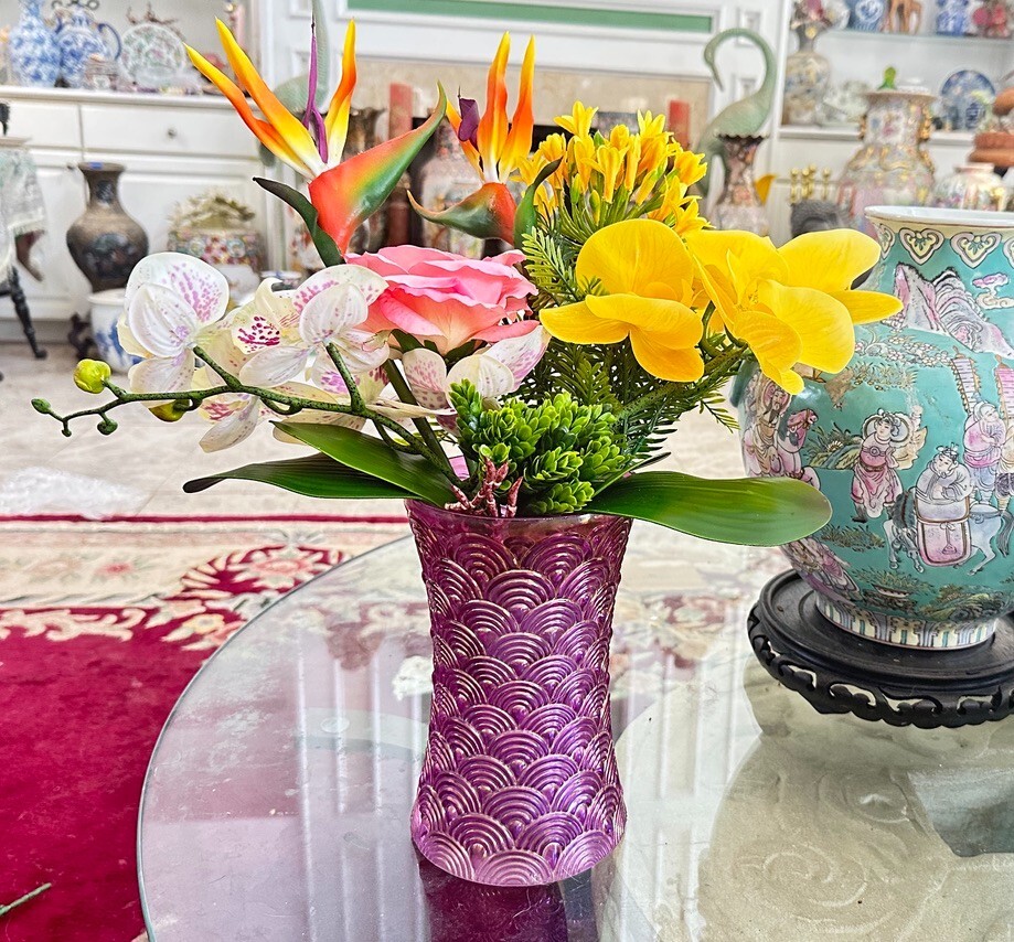 Floral Arrangement with Multi-Colored Silk Flowers in Purple MCM Vase