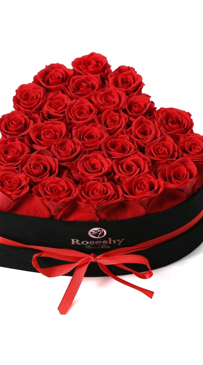 28pcs Red Forever Preserved Roses in Heart Shape Gift Box