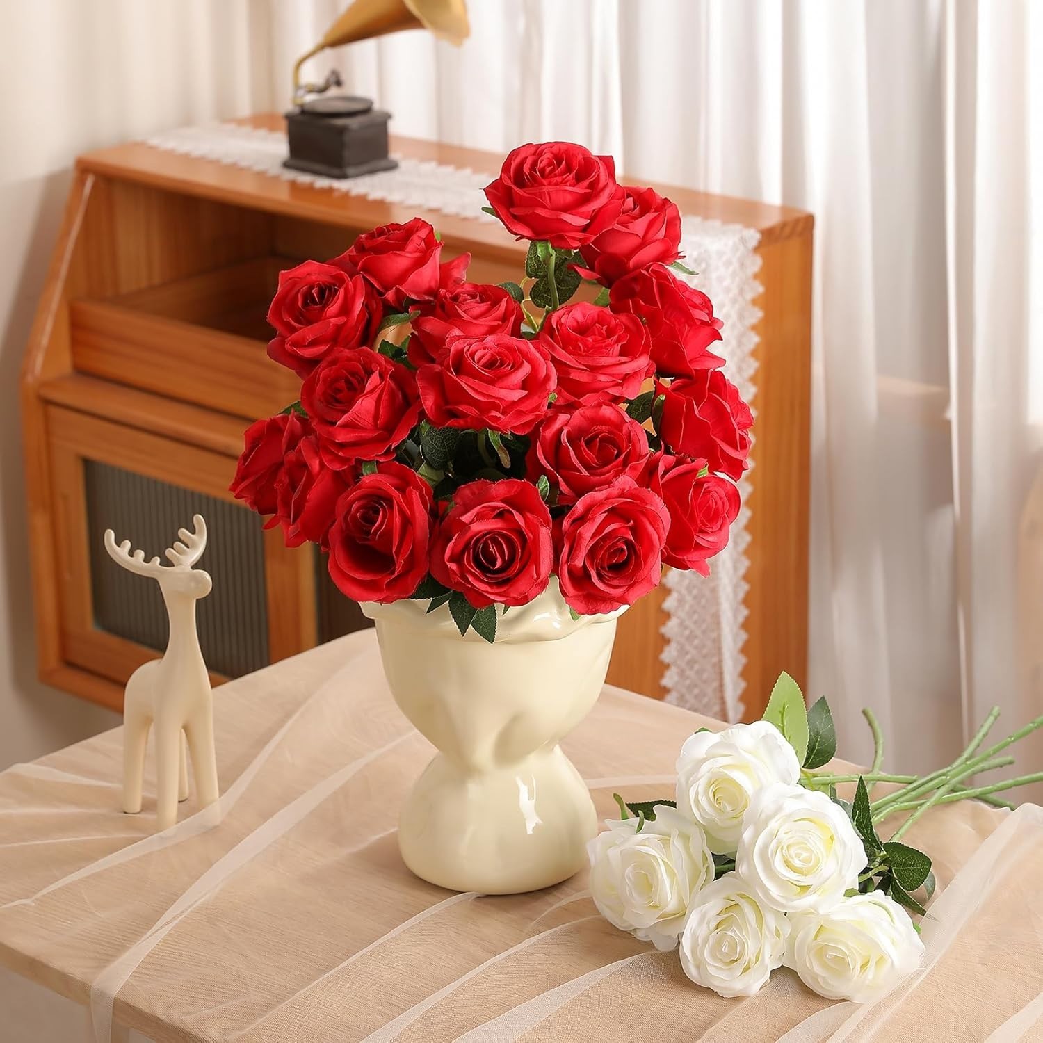 10-Piece Artificial Red Roses – Luxurious Silk Flowers for Weddings & Gifts