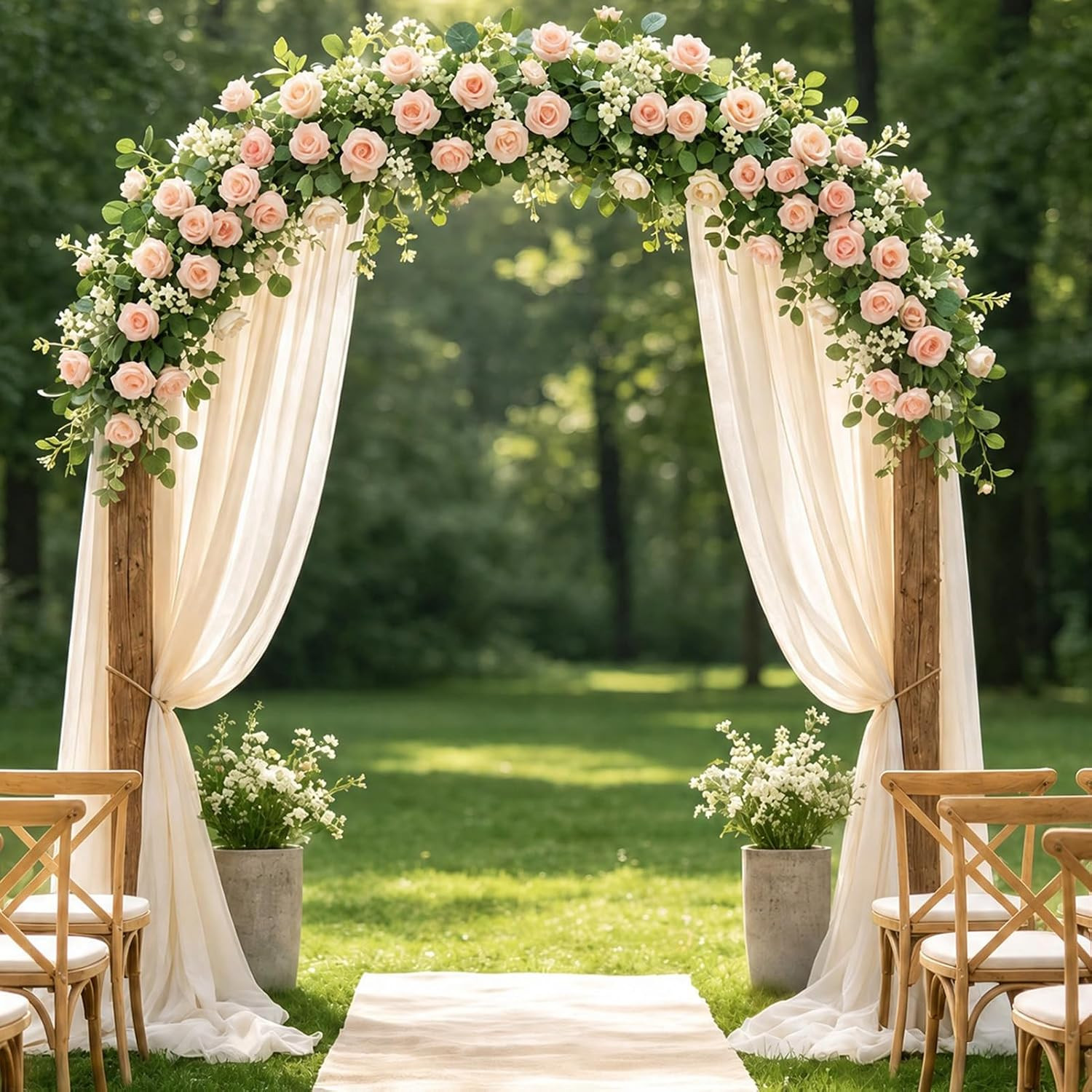 2 Pack 12FT Faux Roses Eucalyptus Garland with Silk Flowers for Table Fireplace