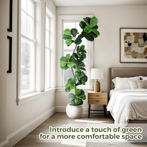 Articifial Fiddle Leaf Tree, 7ft Faux Plant Fake Ficus Lyrata Trees with 7ft-S