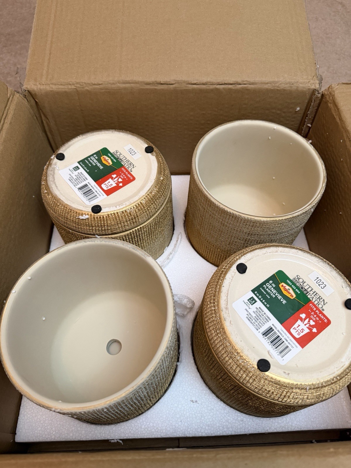 Vigoro Lot of 4 GENEVIEVE 6” Ceramic Pot Planter Gold Textured