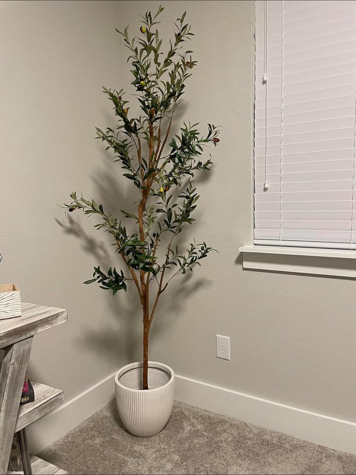 7ft Olive Minimalist Artificial Tree with Natural Trunk Home Decor. Retail $149