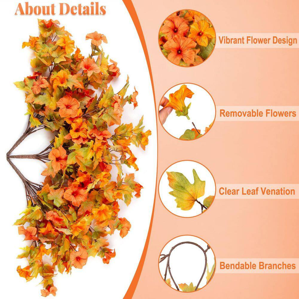 25 In. Orange Yellow Indoor/Outdoor Hanging Artificial Petunia Flowers in Brown