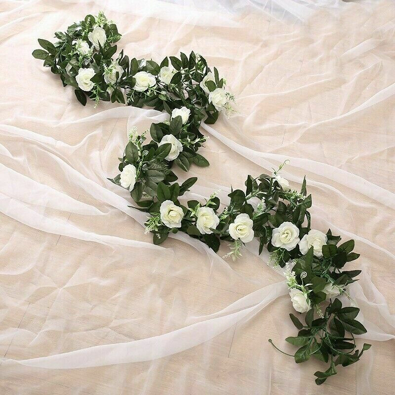 240cm Artificial 9 Rose Garland Silk Flower Vine Ivy Wedding Garden String Decor