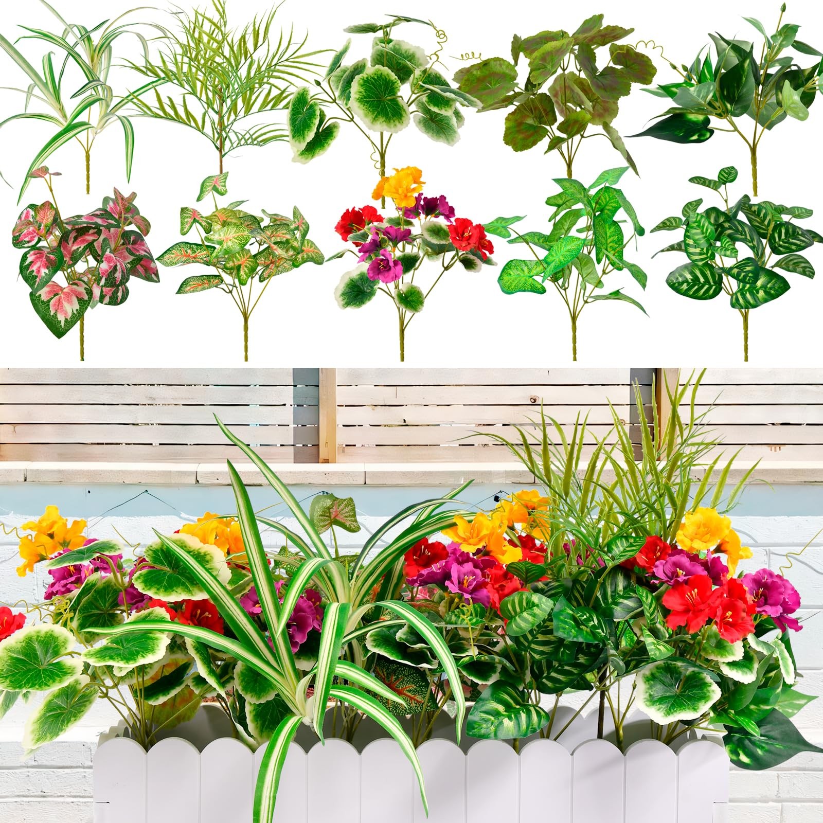 14 Bundles UV Resistant Artificial Greenery for Outdoor Garden Decor
