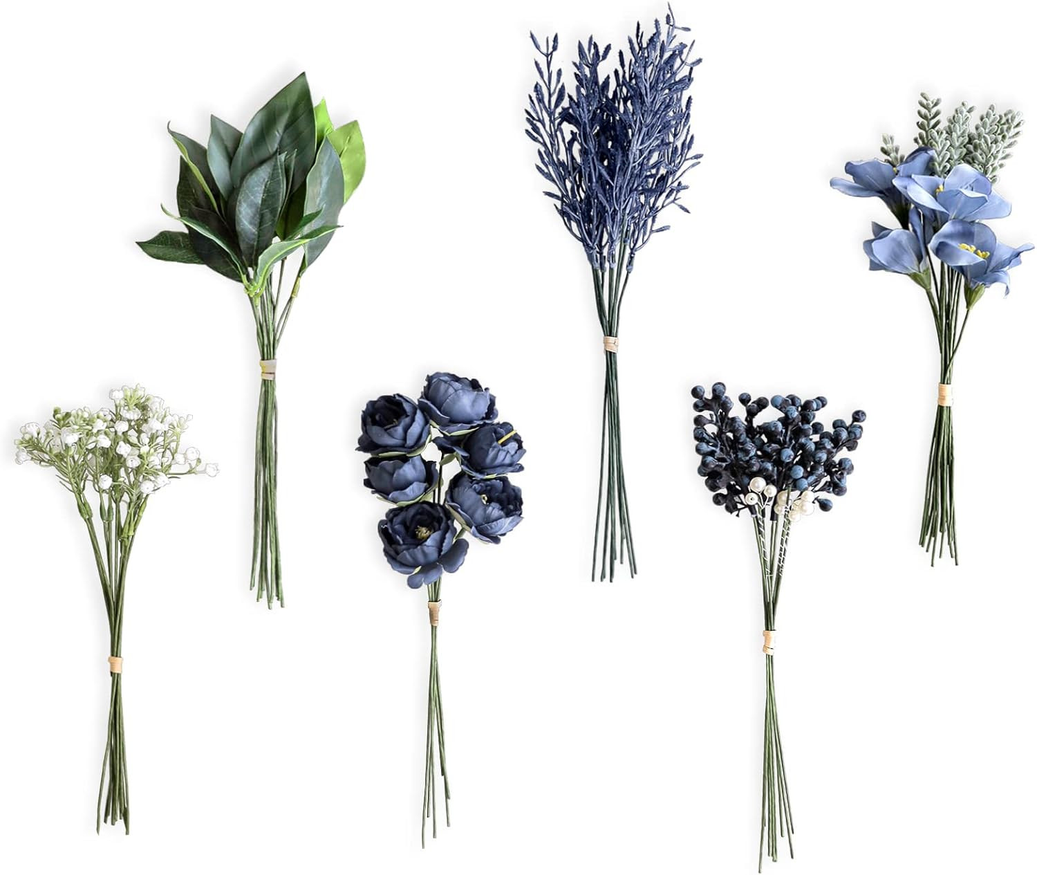 Navy Blue Faux Greenery Filler Stems Set – 53 Pcs for DIY Decor & Bouquets