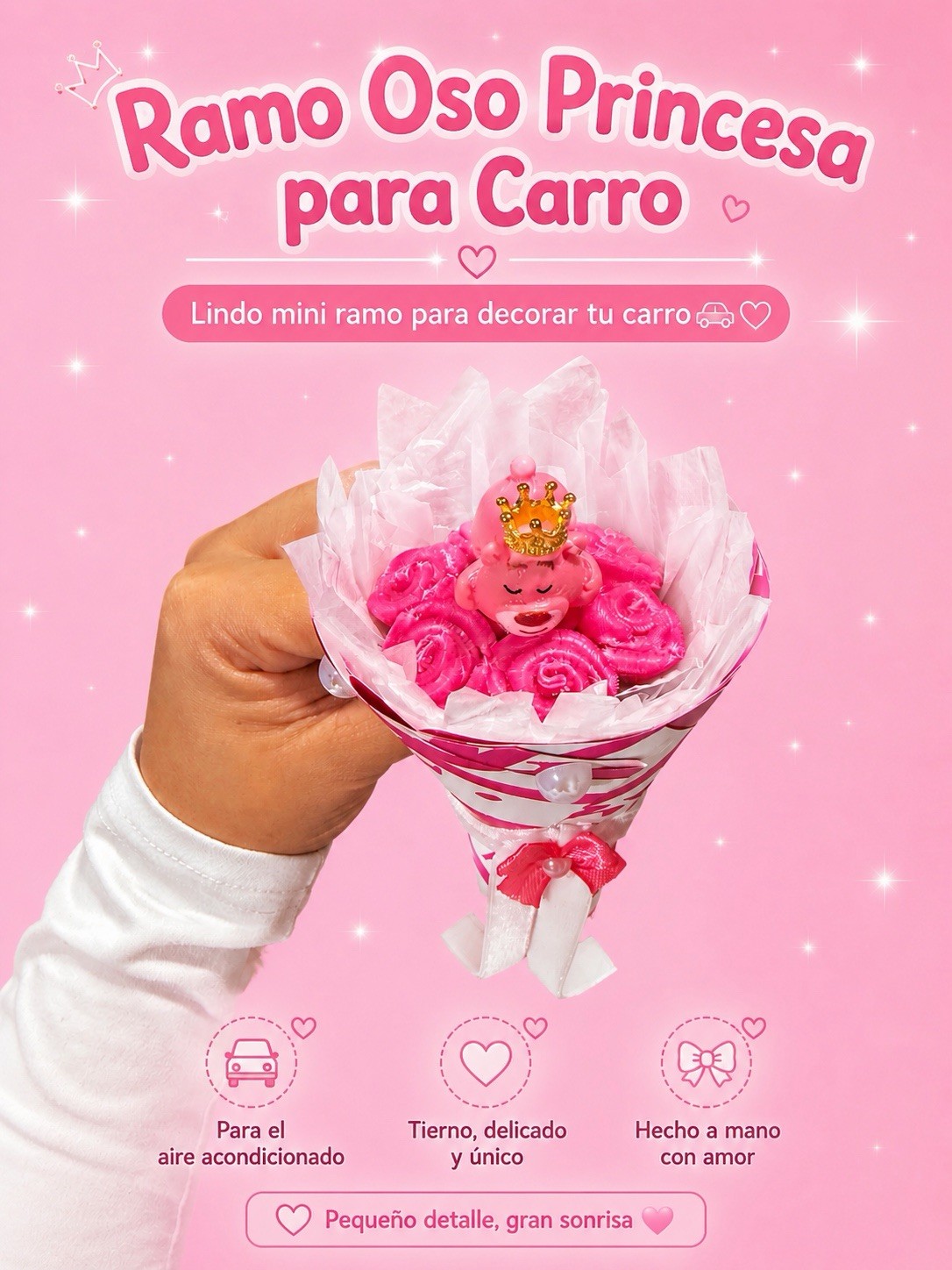 Princess Bear Car Vent Bouquet Decoration – Handmade Pink Mini Floral Car