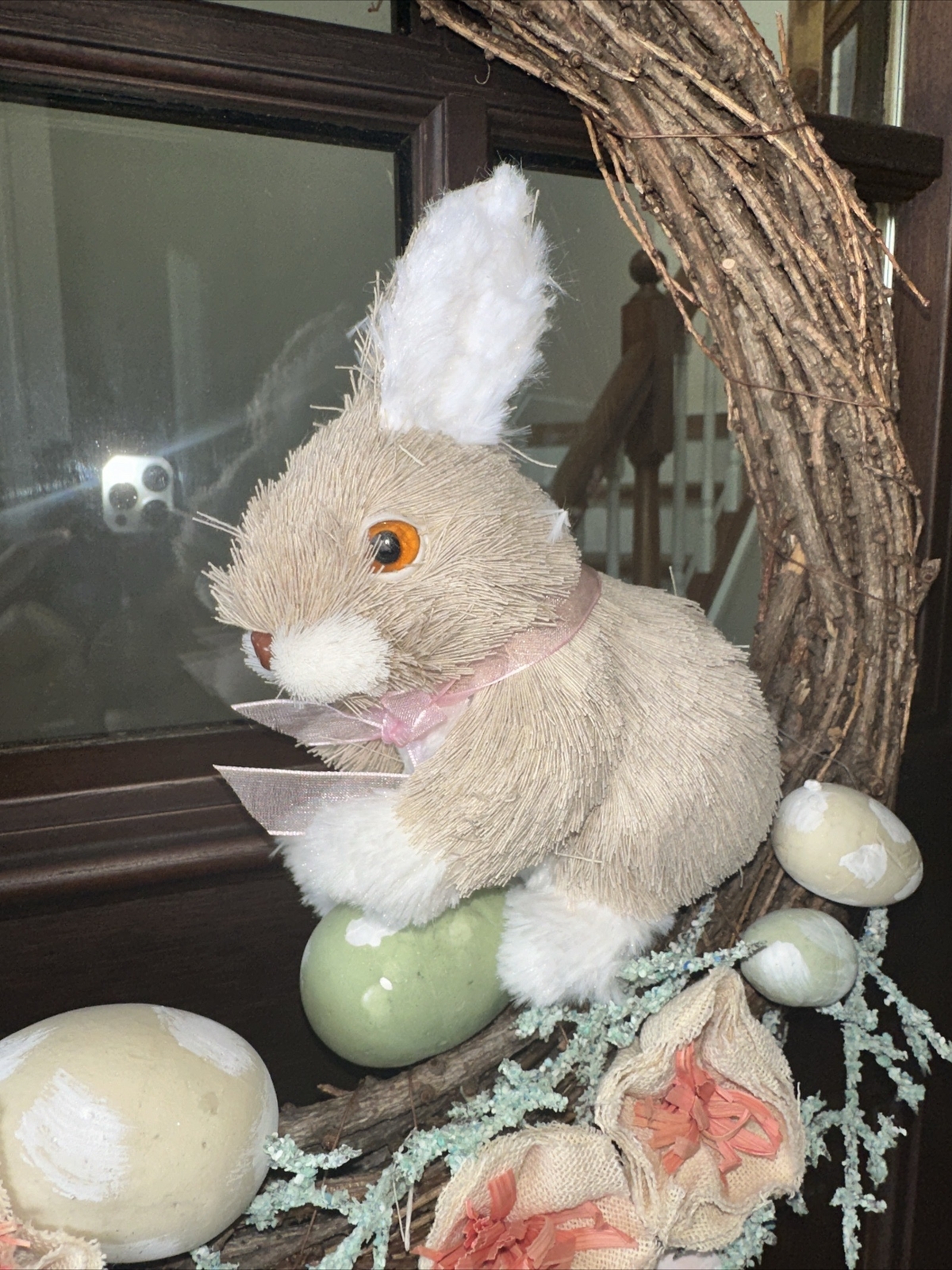HIPPITY HOPPITY Easter Bunny Eggs Spring Front Door Wreath Wall Decor New