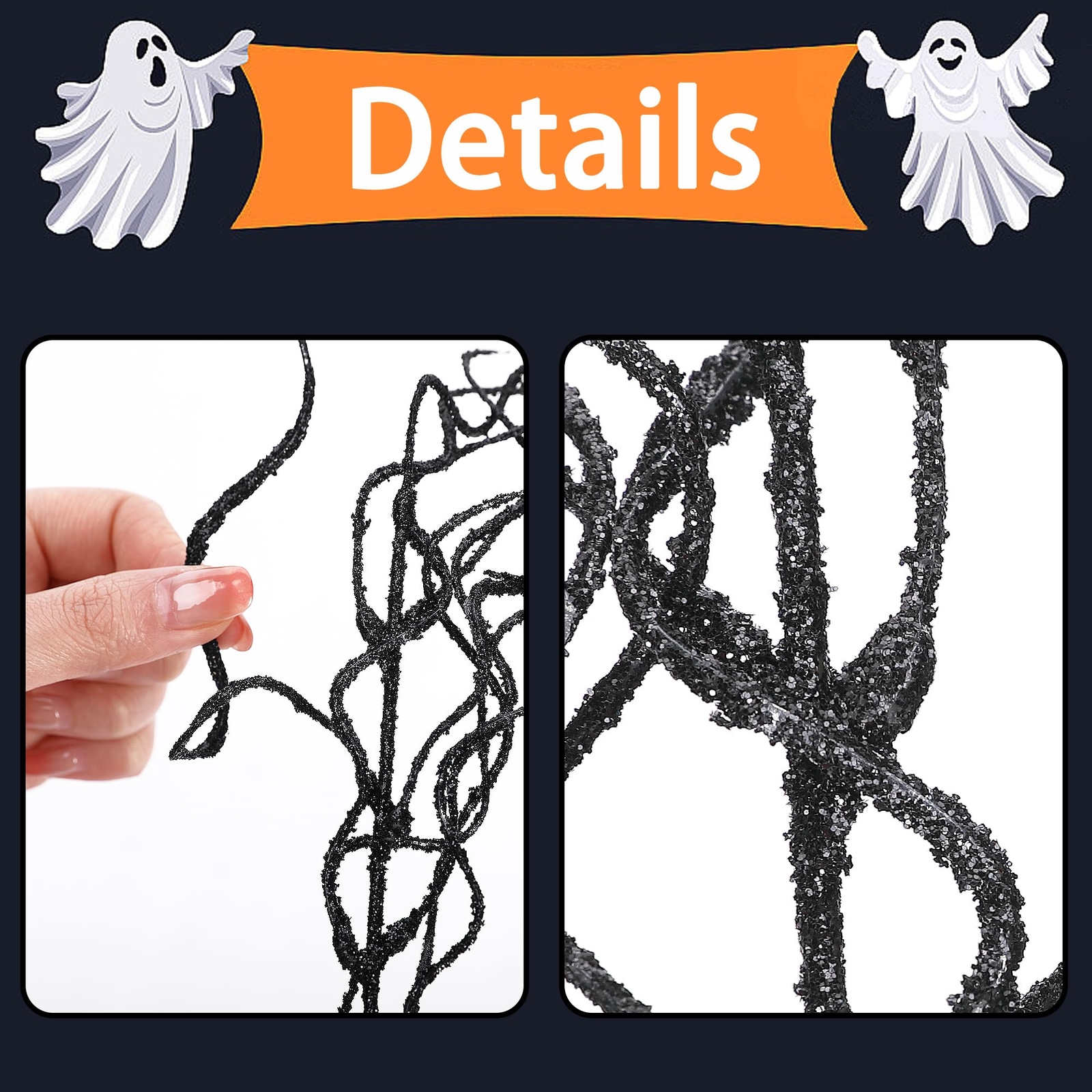 24 Pcs Halloween Artificial Curly Willow Branches with 12 Pcs Bats- Fake Blac…