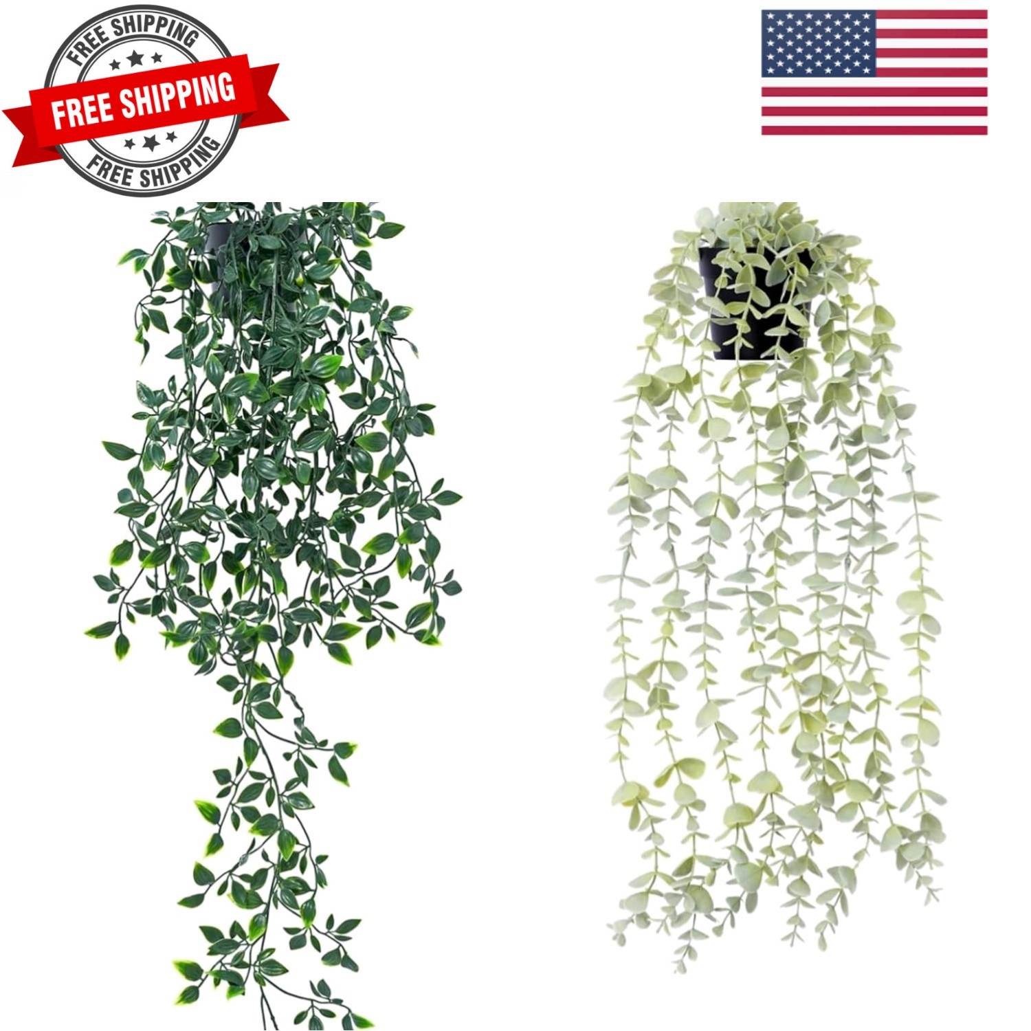 2pcs Fake Hanging Plants for Room Decor,Artificial Potted Plants Eucalyptus f…