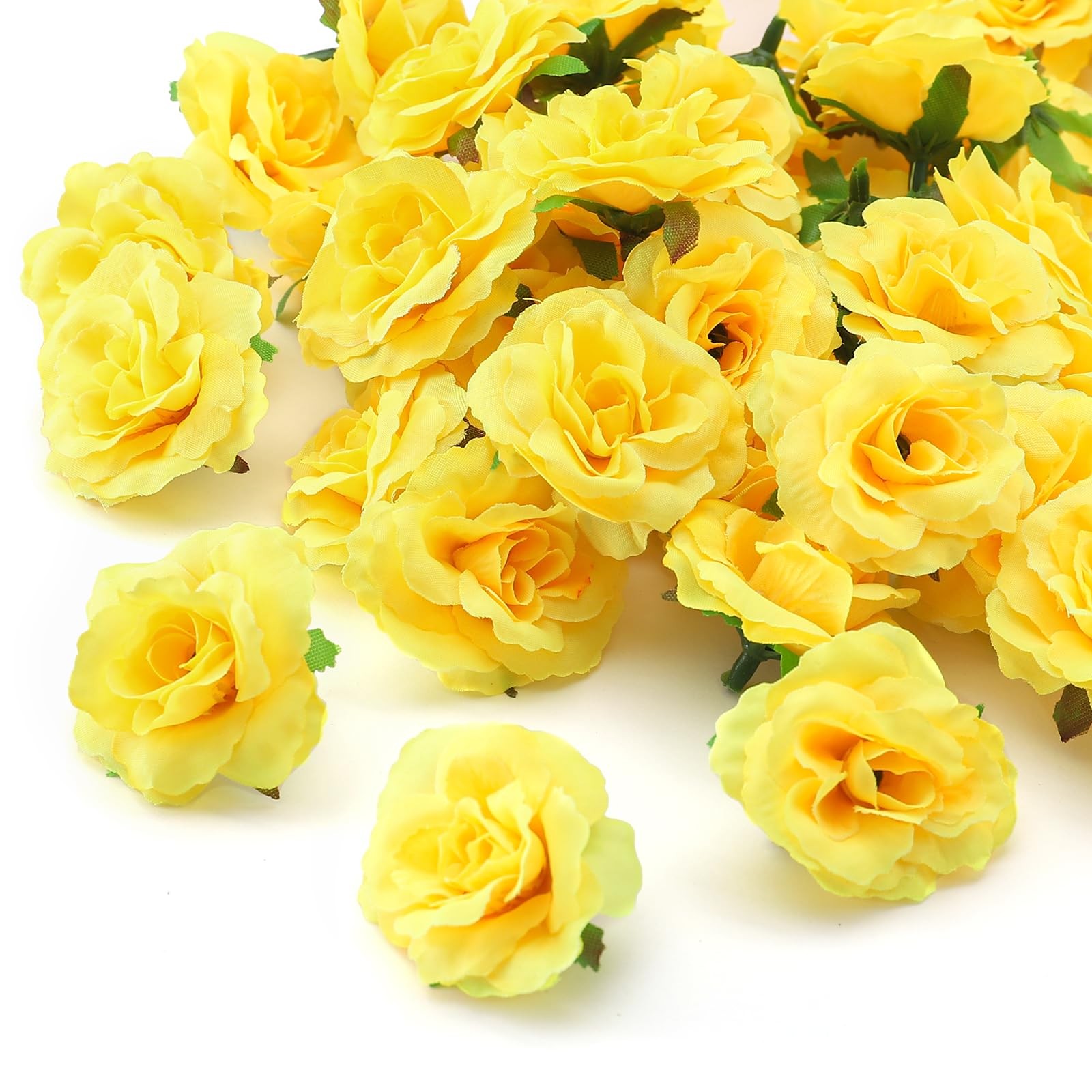 100 PCS 1.9 Inch Mini Silk Artificial Flower Fake Rose Head Wedding Yellow