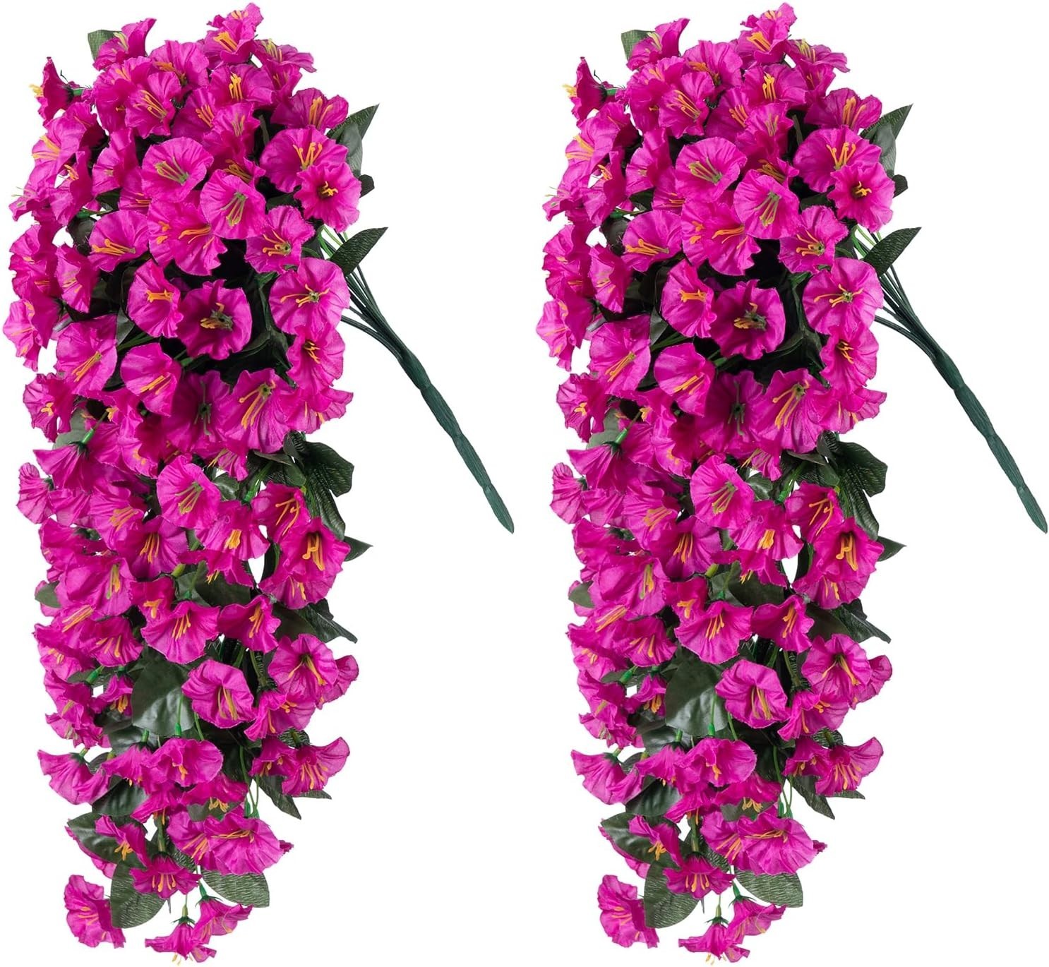 Fake Flowers for Outdoor Spring Decoration, 2 Bundles Artificial Silk Fuchsia…