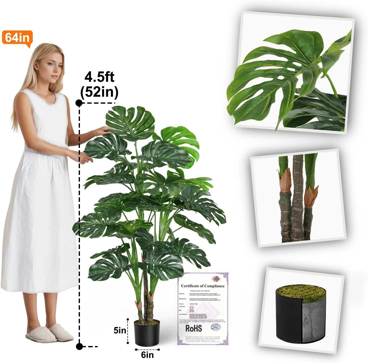 Large Artificial Monstera Deliciosa Tree – 4.5ft Tall