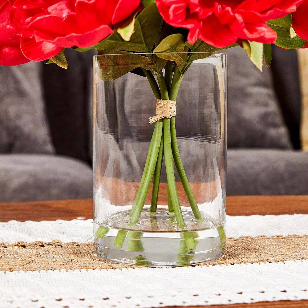 Faux Series 11 In. Red Indoor Artificial Silk Peony Bouquets with Stems for Home