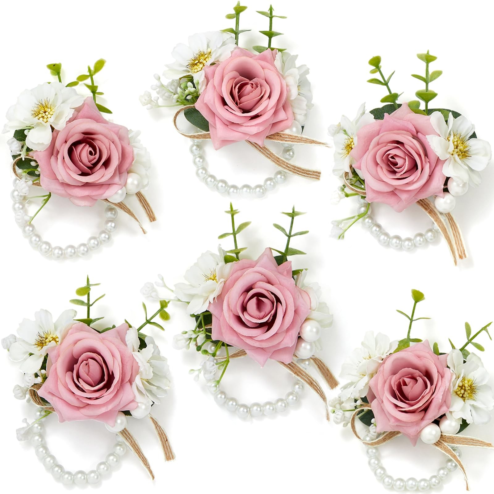 6 PCS Pink Rose Wrist Corsage for Wedding, Corsage for Prom Homecoming Party …