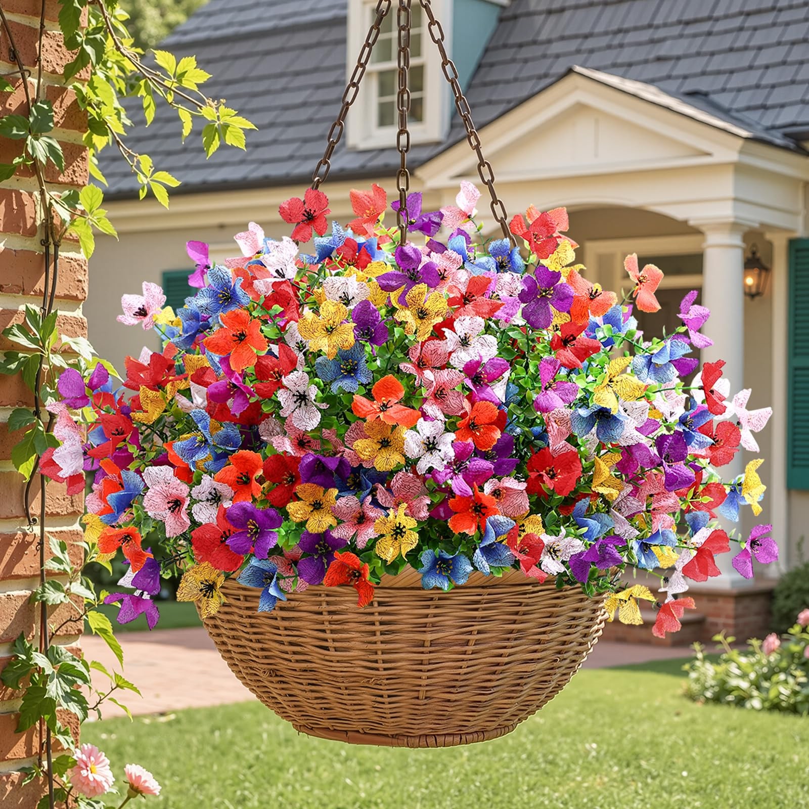 40 Bundles Artificial Flowers Outdoors Decoration, Fake Silk mums Eucalyptus …