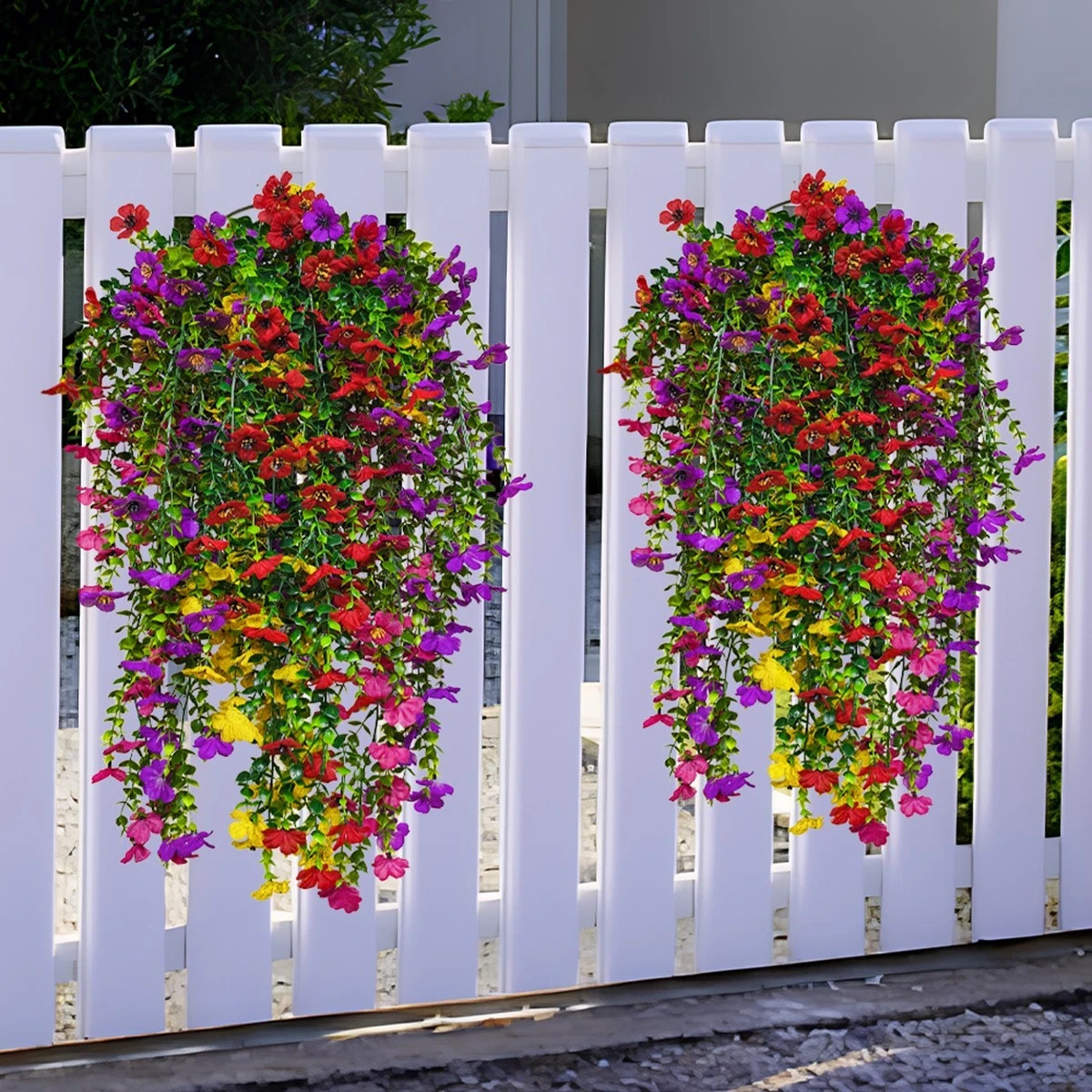 4 Pcs Artificial Hanging Flowers UV Resistant Outdoor Garden Silk Plants