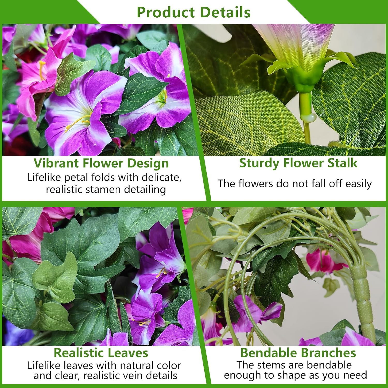 2PCS UV Resistant Faux Petunia Flowers for Outdoor & Indoor Decoration