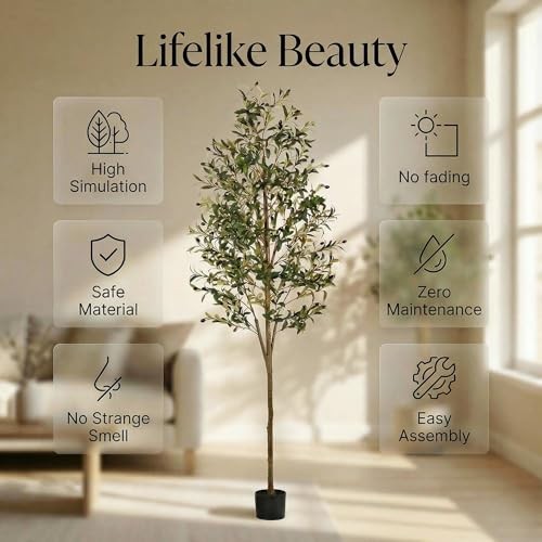 Artificial Olive Tree, 7FT Faux Olive Trees with Lifelike Olive Branches 7ft