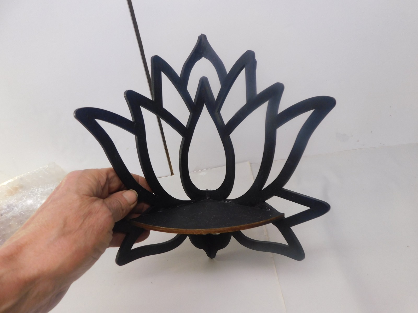Lotus Flower Wall Shelf Wooden Black Hanging Sconce Style Display Ledge