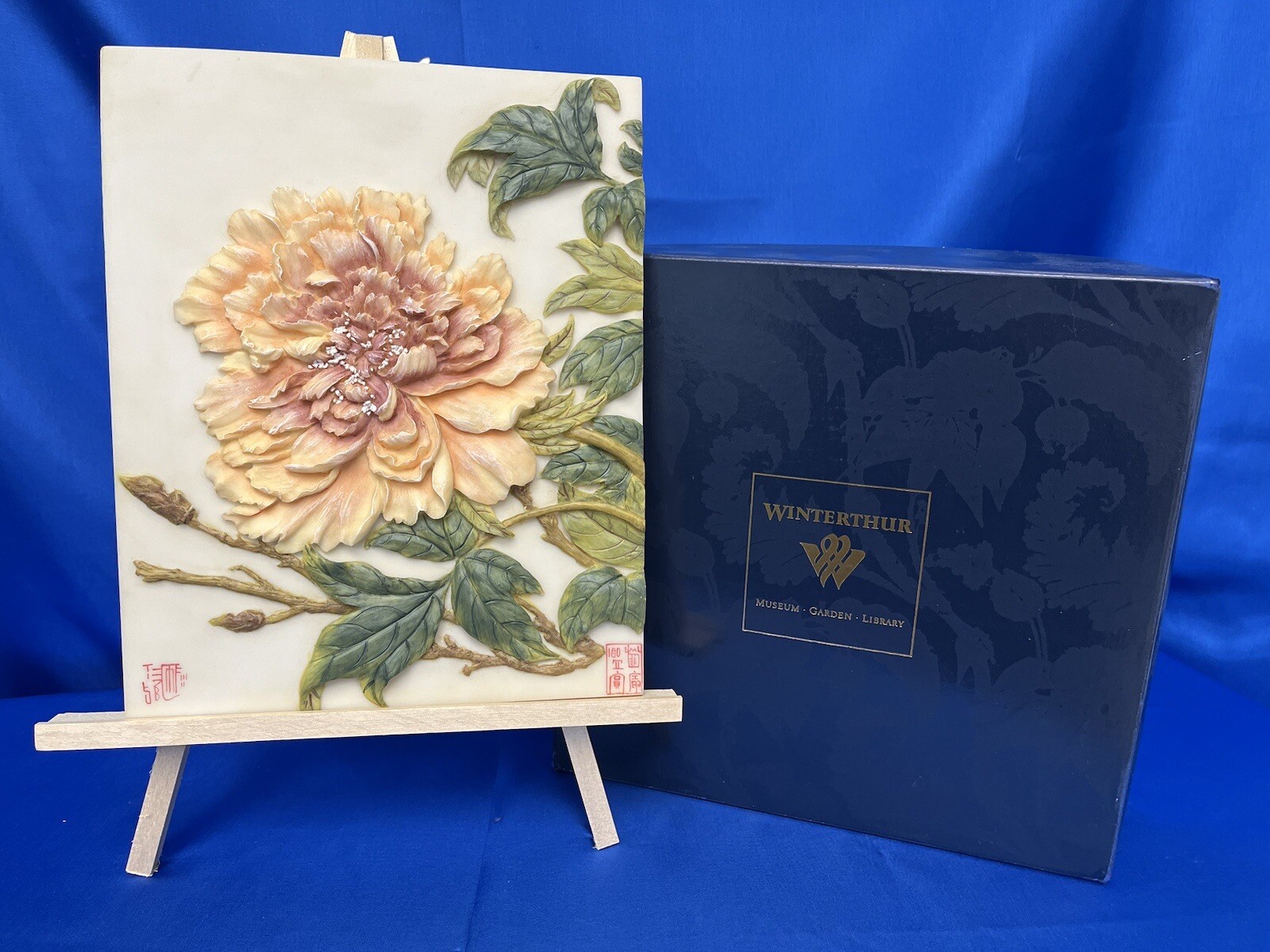 Chinese Peony Plaque Garden/Home Hand Painted 7.5×9.5 Ibis & Orchard VTG Retired