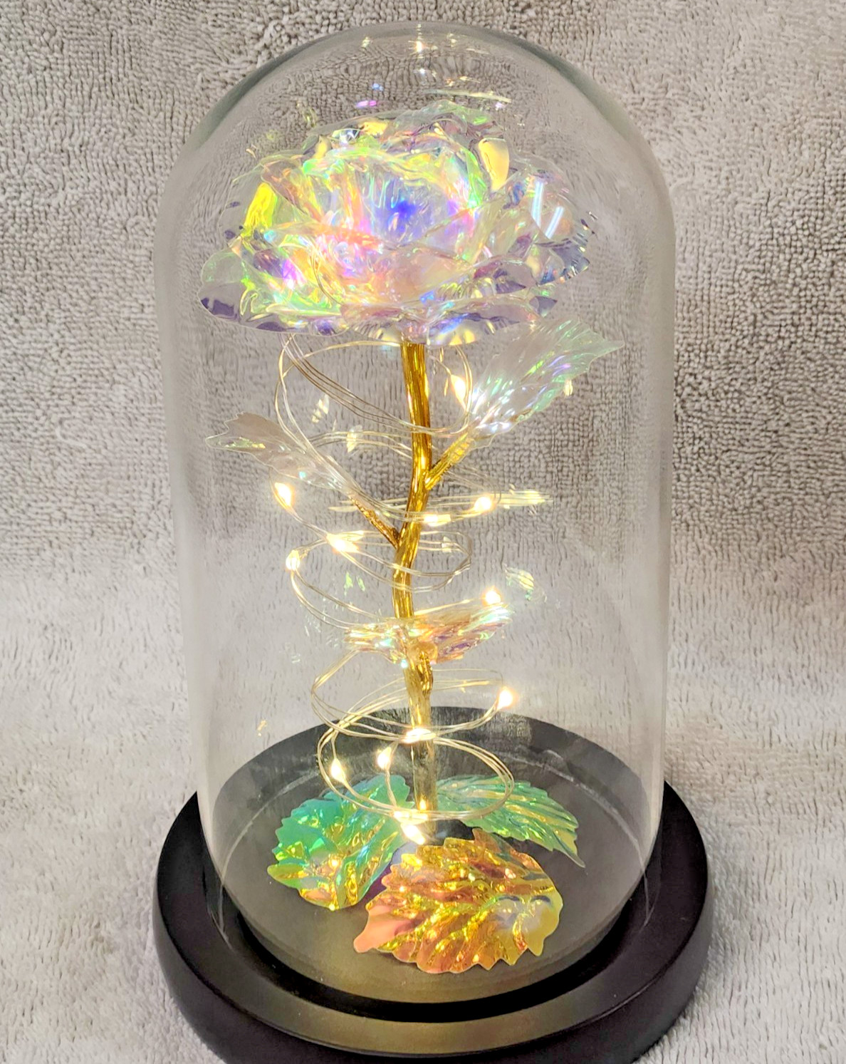 Rose Of Love In Glass Dome /w Led Lighted Rose Wedding Valentine Gifts