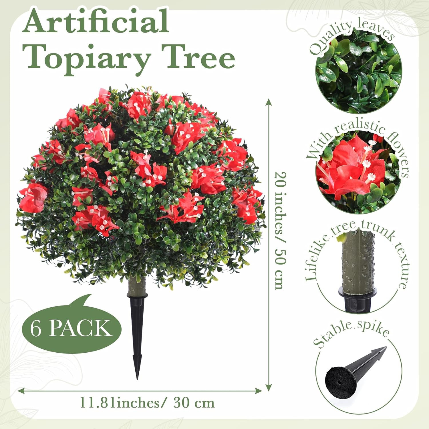 6 Pack 18″ UV Resistant Faux Boxwood Topiary Balls with Bougainvillea Flowers